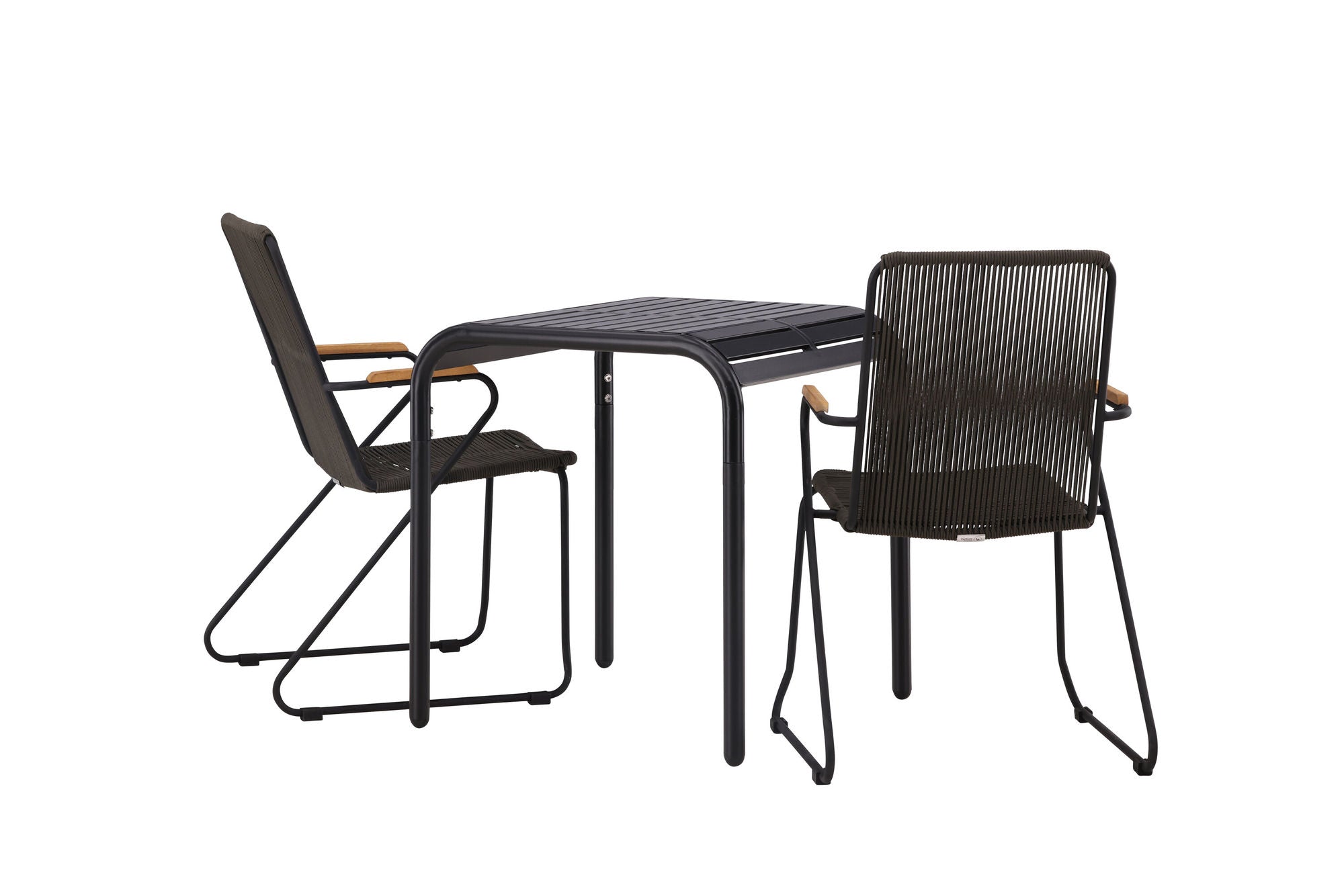 Venture Home Borneo Cafebord Aluminium - Black / Kvadrat 70*70* +Bois Diningchair Steel - Black / Dark Grey Rope _2