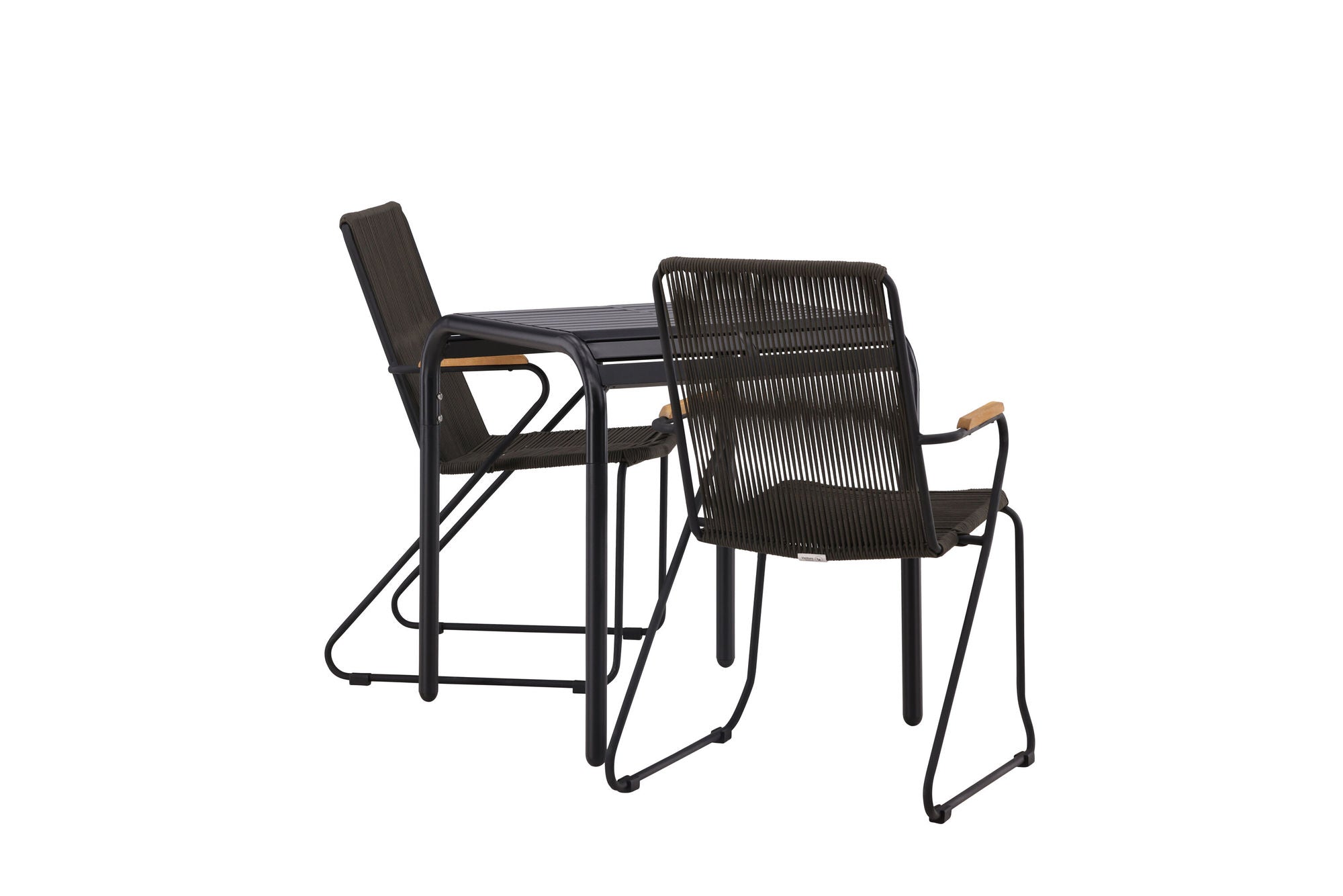 Venture Home Borneo Cafebord Aluminium - Black / Kvadrat 70*70* +Bois Diningchair Steel - Black / Dark Grey Rope _2