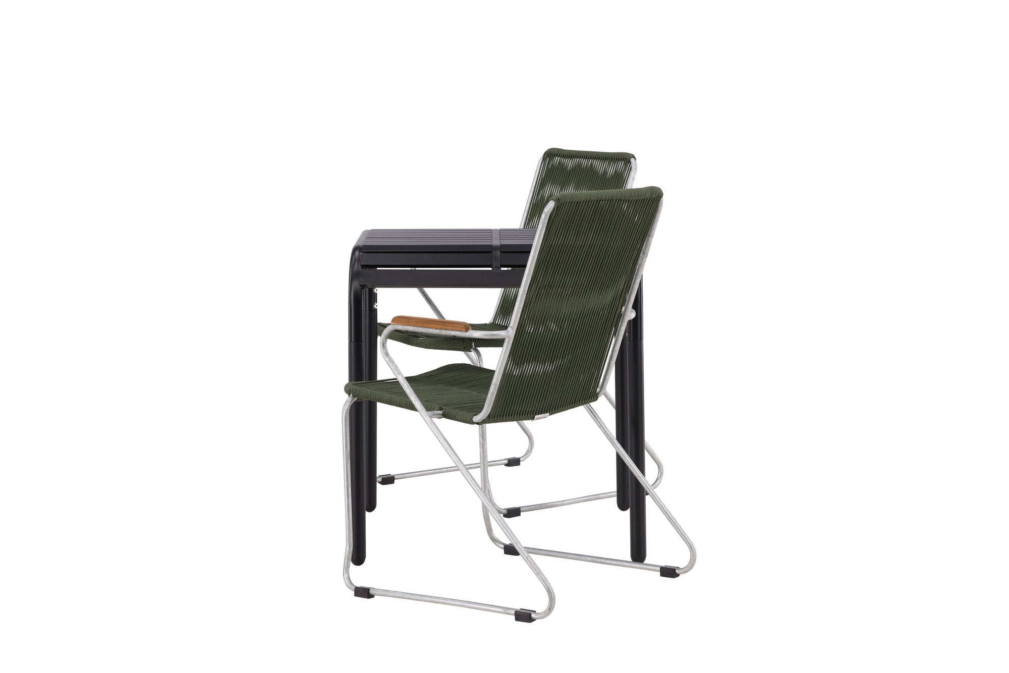 Venture Home Borneo Cafebord Aluminium - Black / Kvadrat 70*70* +Bois Diningchair Steel - Silver / Green Rope _2