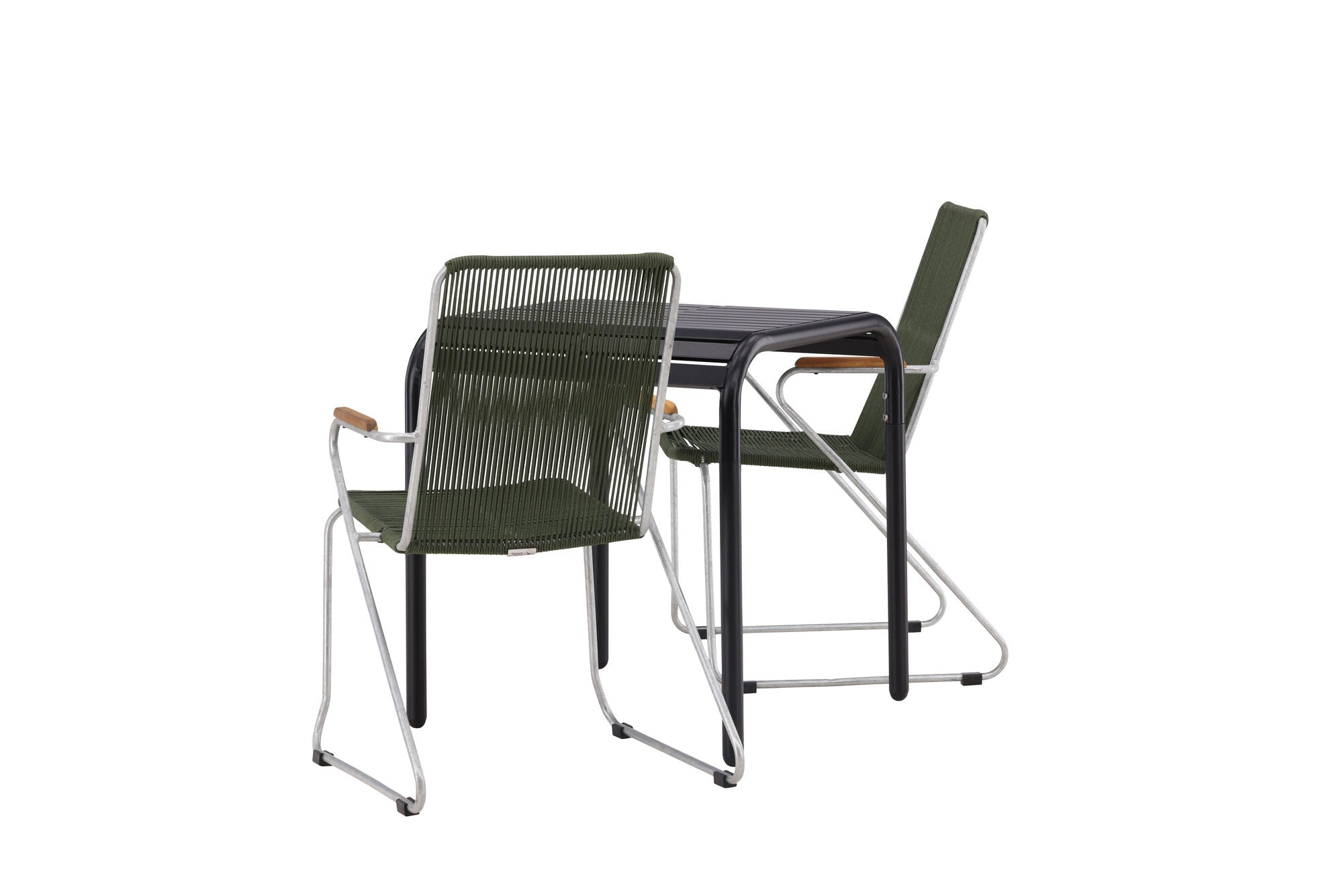 Venture Home Borneo Cafebord Aluminium - Black / Kvadrat 70*70* +Bois Diningchair Steel - Silver / Green Rope _2