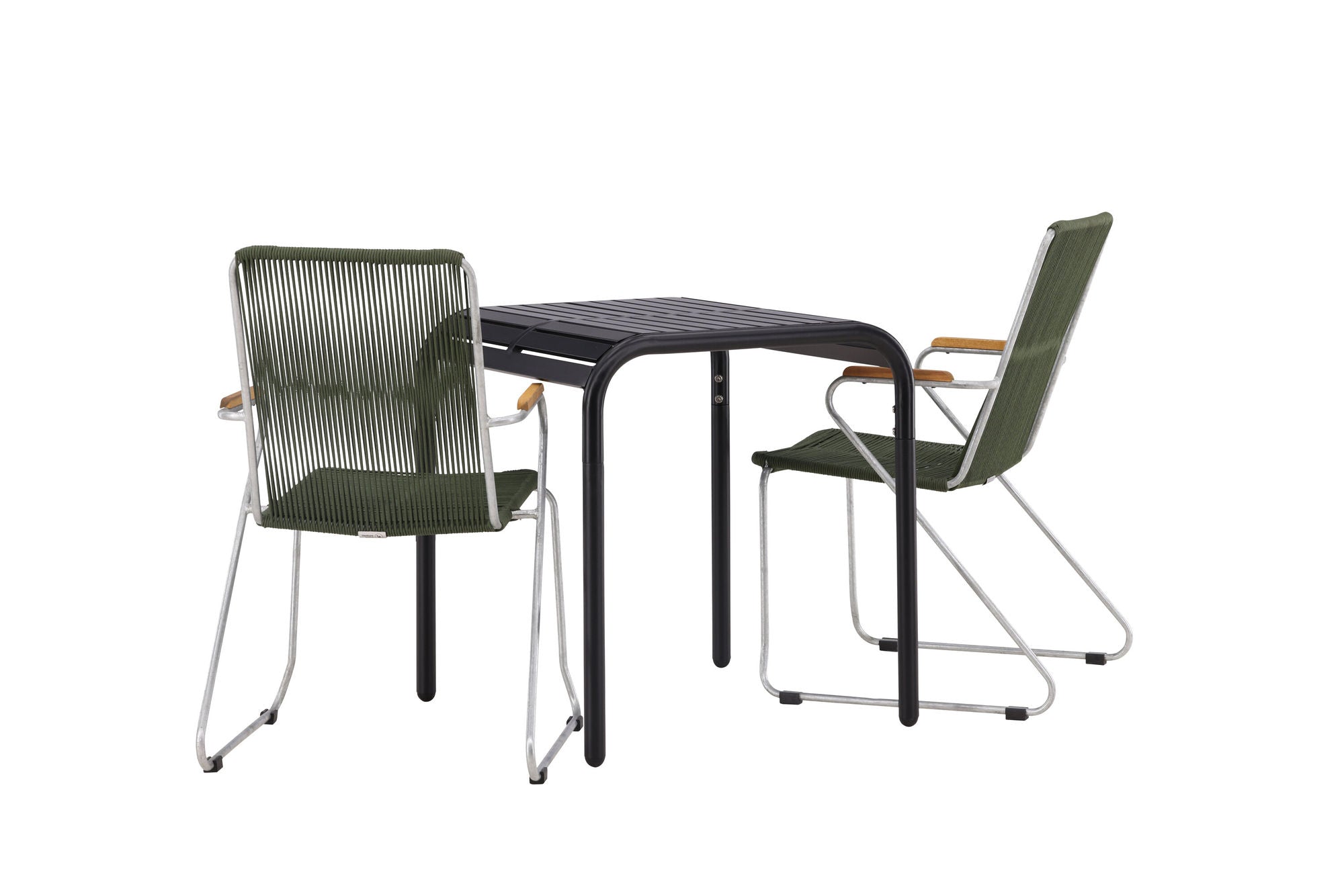 Venture Home Borneo Cafebord Aluminium - Black / Kvadrat 70*70* +Bois Diningchair Steel - Silver / Green Rope _2