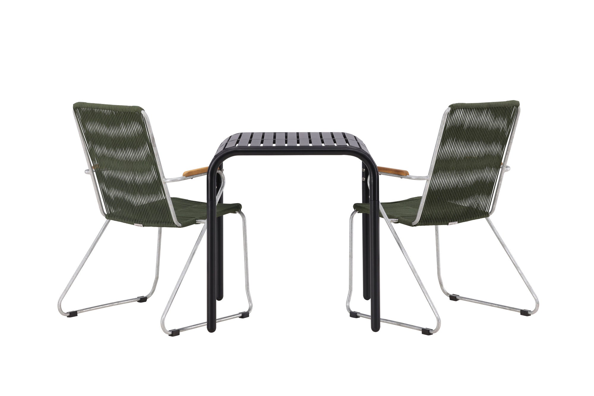 Venture Home Borneo Cafebord Aluminium - Black / Kvadrat 70*70* +Bois Diningchair Steel - Silver / Green Rope _2