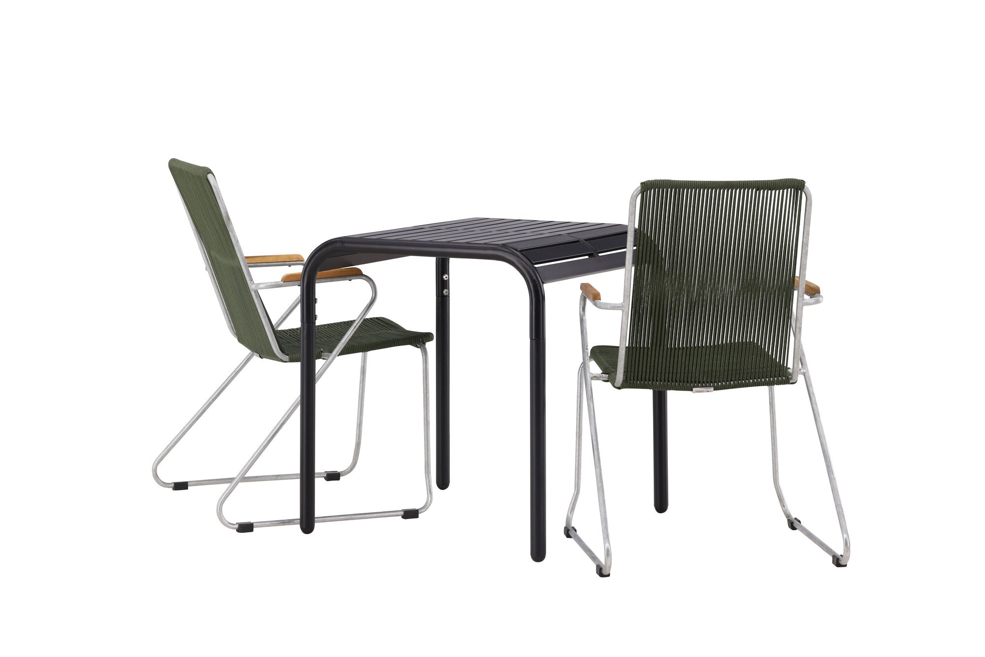 Venture Home Borneo Cafebord Aluminium - Black / Kvadrat 70*70* +Bois Diningchair Steel - Silver / Green Rope _2