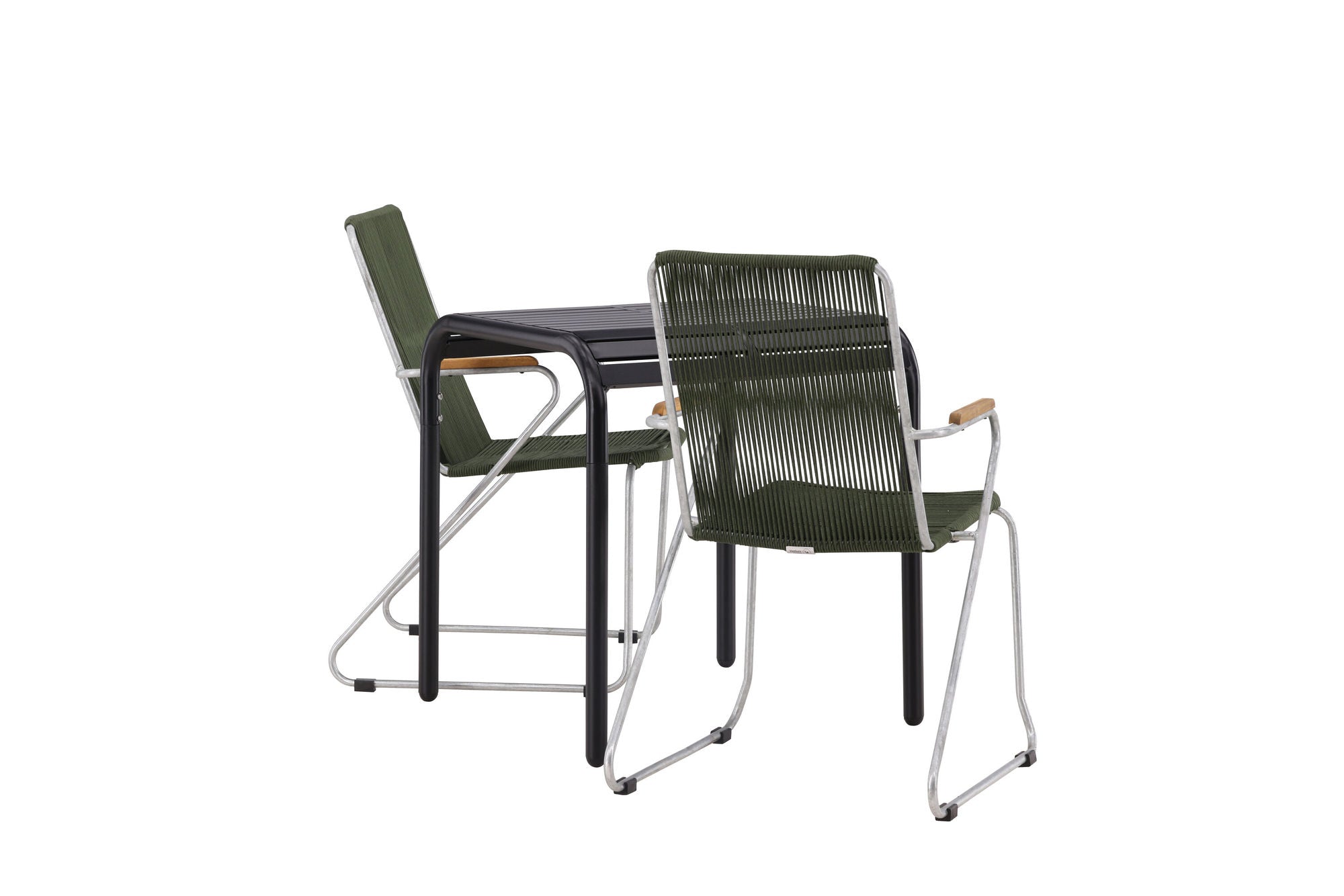 Venture Home Borneo Cafebord Aluminium - Black / Kvadrat 70*70* +Bois Diningchair Steel - Silver / Green Rope _2
