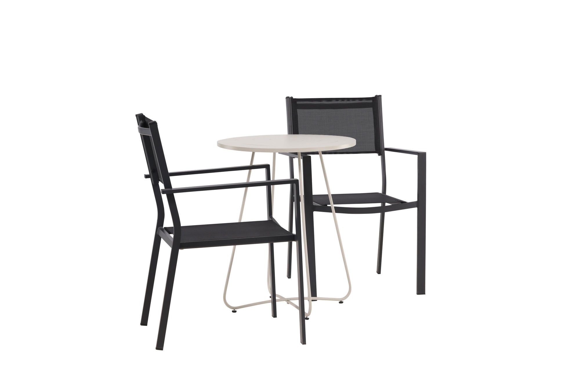 Venture Home Bacong Cafebord Steel - Beige / rund ø60** +Copacabana Stacking stol - Black/Black - Ersätter 4131-408 _2