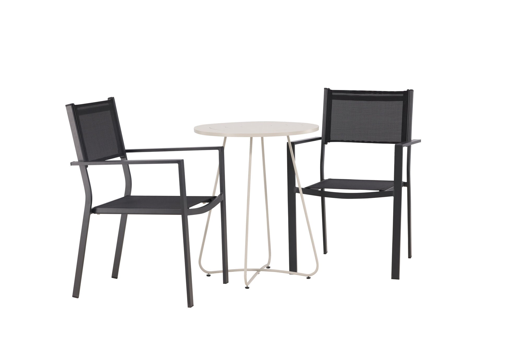 Venture Home Bacong Cafebord Steel - Beige / rund ø60** +Copacabana Stacking stol - Black/Black - Ersätter 4131-408 _2