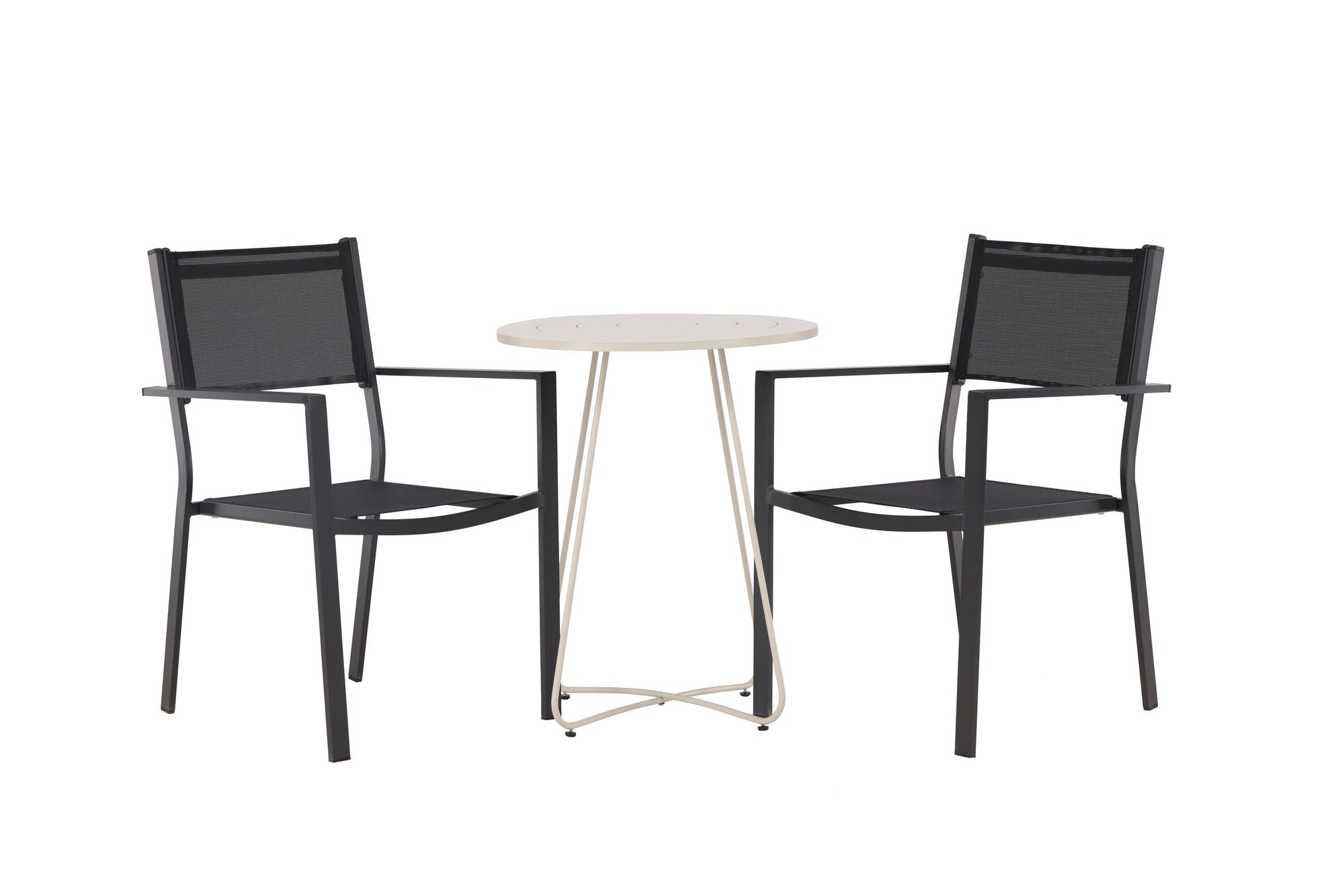 Venture Home Bacong Cafebord Steel - Beige / rund ø60** +Copacabana Stacking stol - Black/Black - Ersätter 4131-408 _2