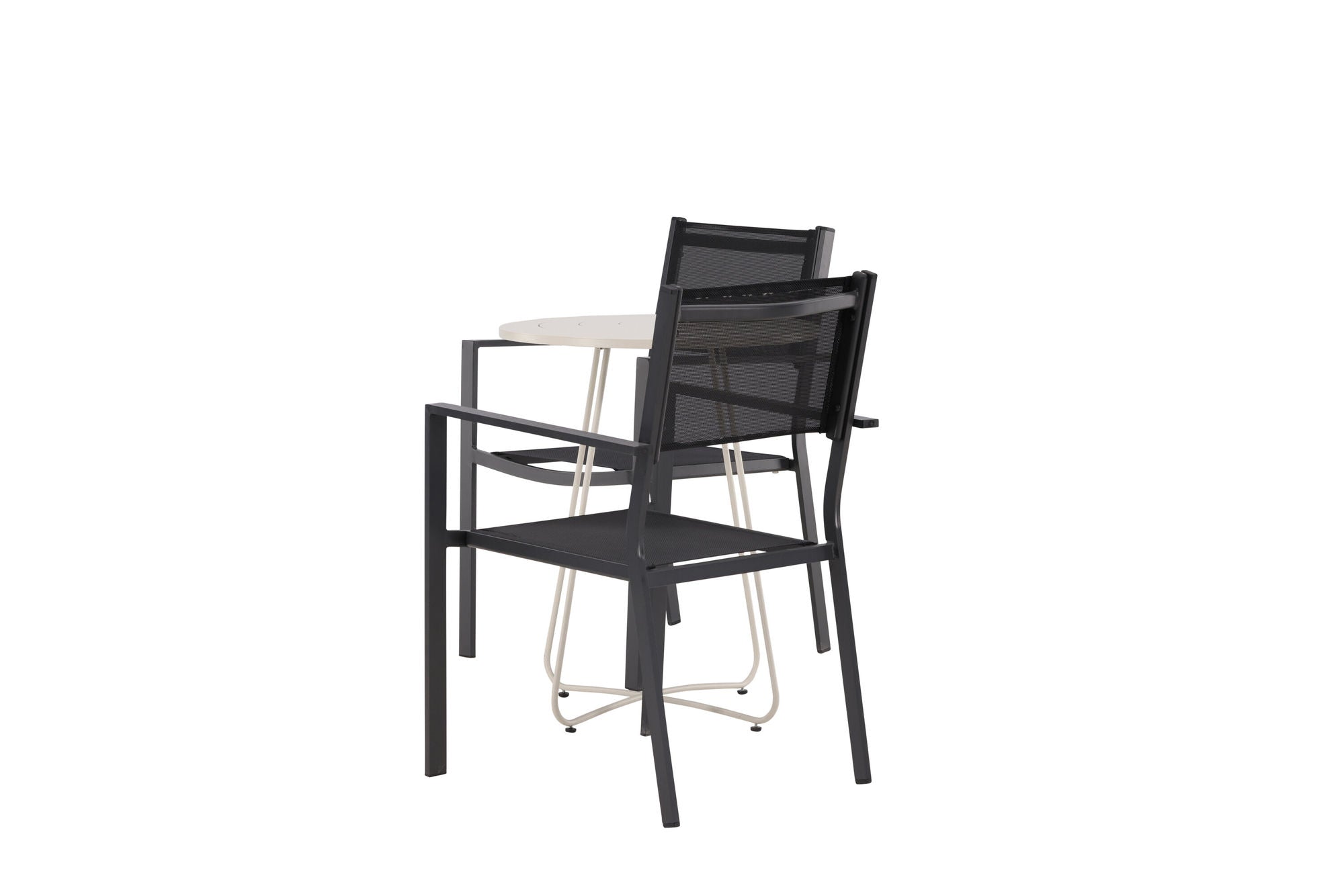 Venture Home Bacong Cafebord Steel - Beige / rund ø60** +Copacabana Stacking stol - Black/Black - Ersätter 4131-408 _2