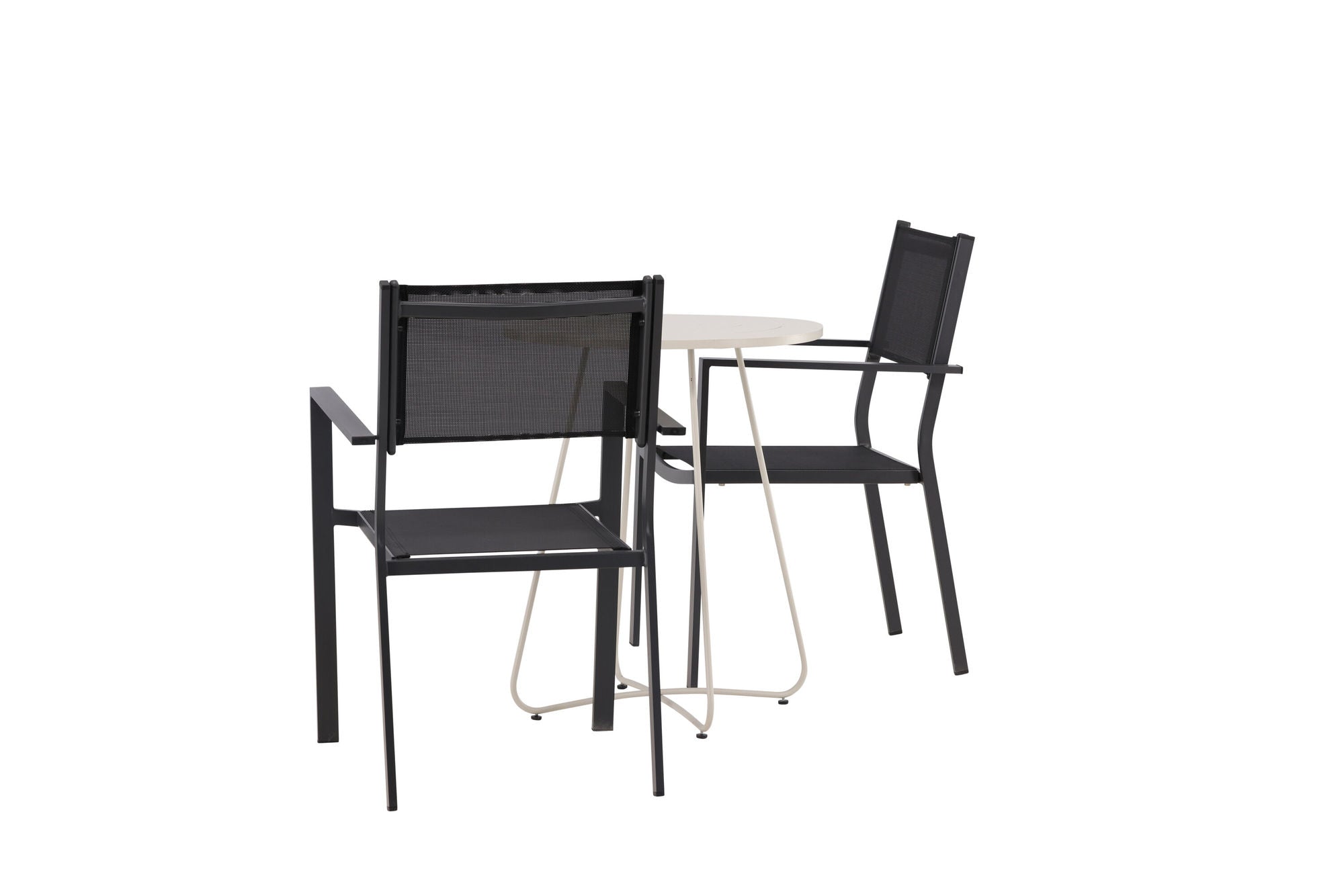 Venture Home Bacong Cafebord Steel - Beige / rund ø60** +Copacabana Stacking stol - Black/Black - Ersätter 4131-408 _2
