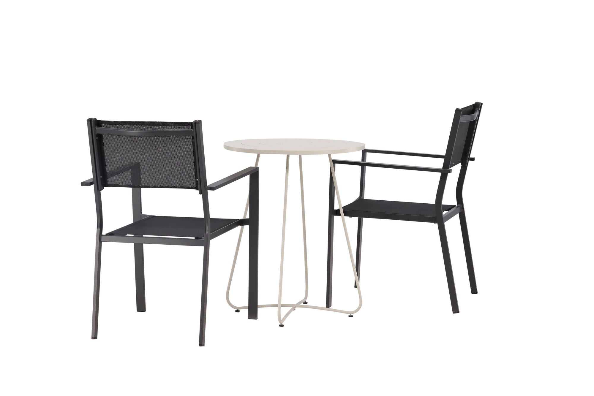 Venture Home Bacong Cafebord Steel - Beige / rund ø60** +Copacabana Stacking stol - Black/Black - Ersätter 4131-408 _2