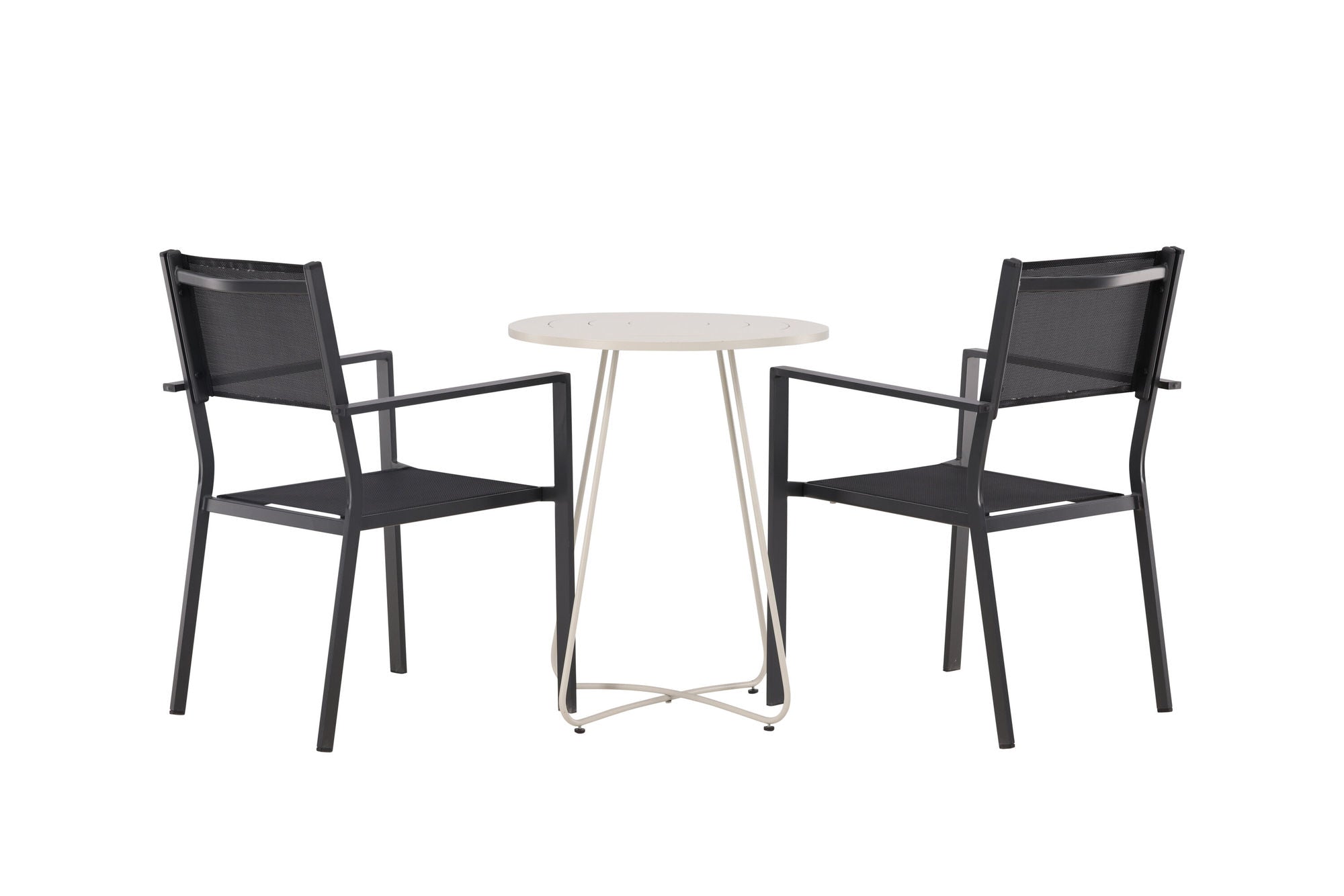 Venture Home Bacong Cafebord Steel - Beige / rund ø60** +Copacabana Stacking stol - Black/Black - Ersätter 4131-408 _2