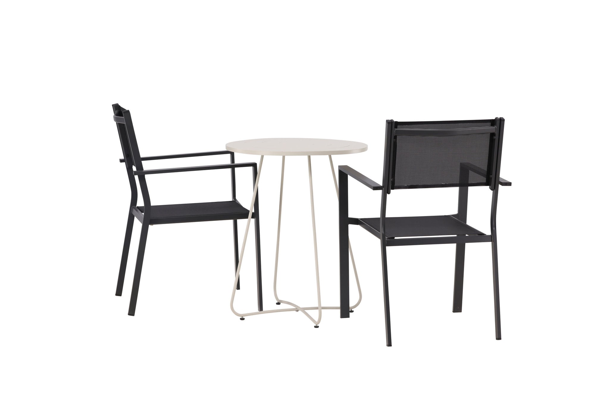 Venture Home Bacong Cafebord Steel - Beige / rund ø60** +Copacabana Stacking stol - Black/Black - Ersätter 4131-408 _2