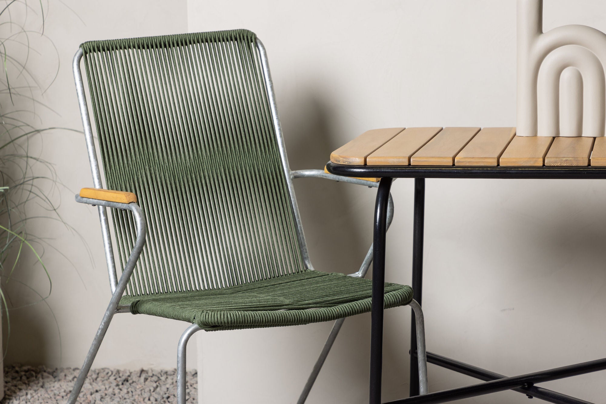 Venture Home Holmbeck Cafebord Steel - Black / Rectangular 55*70*74 +Bois Diningchair Steel - Silver / Green Rope _2