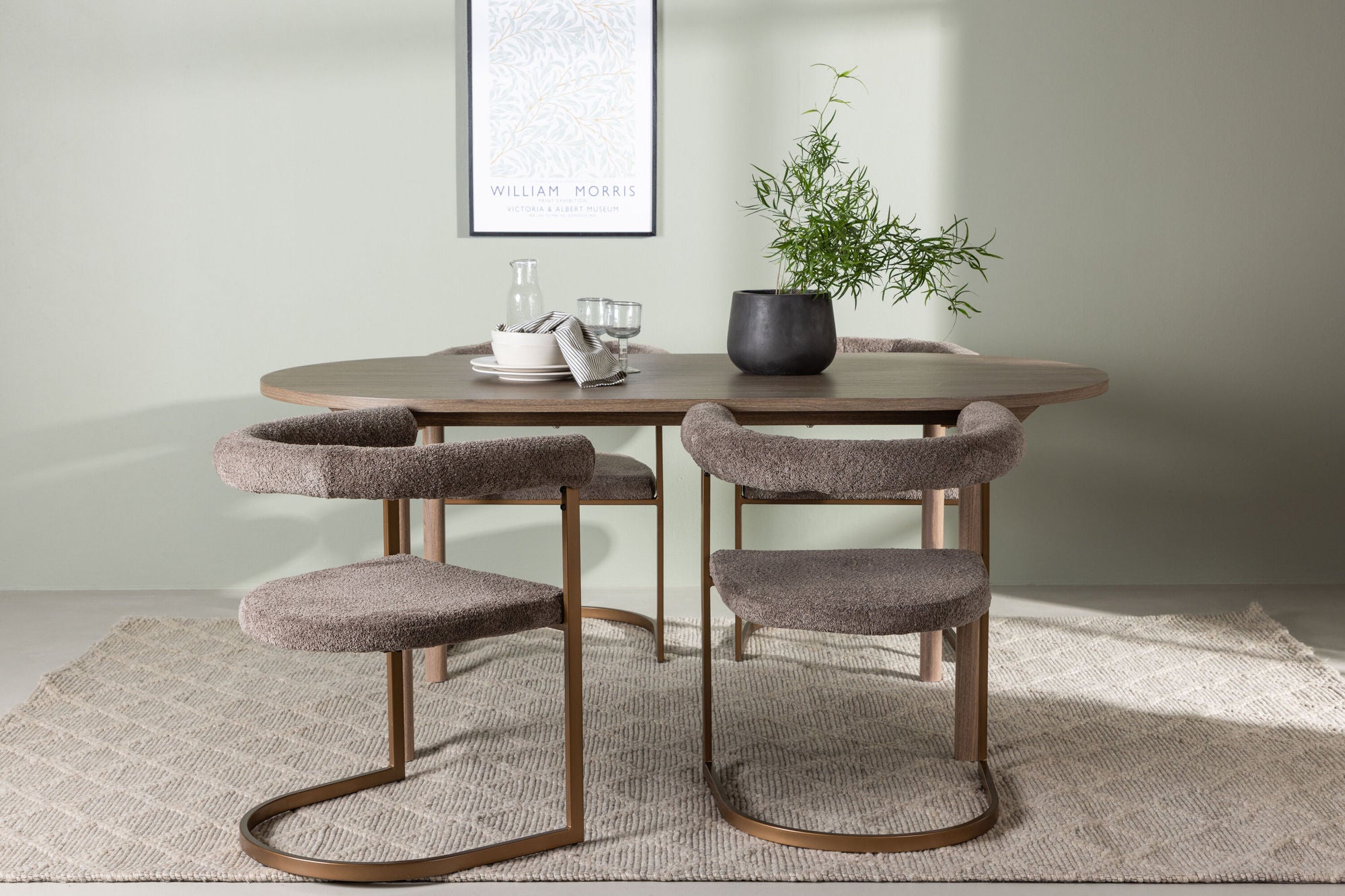 Venture Home Andy spisebord 180*75 - Natural / Natural MDF +Morning Spisebordsstol - Black / Black Boucle _4