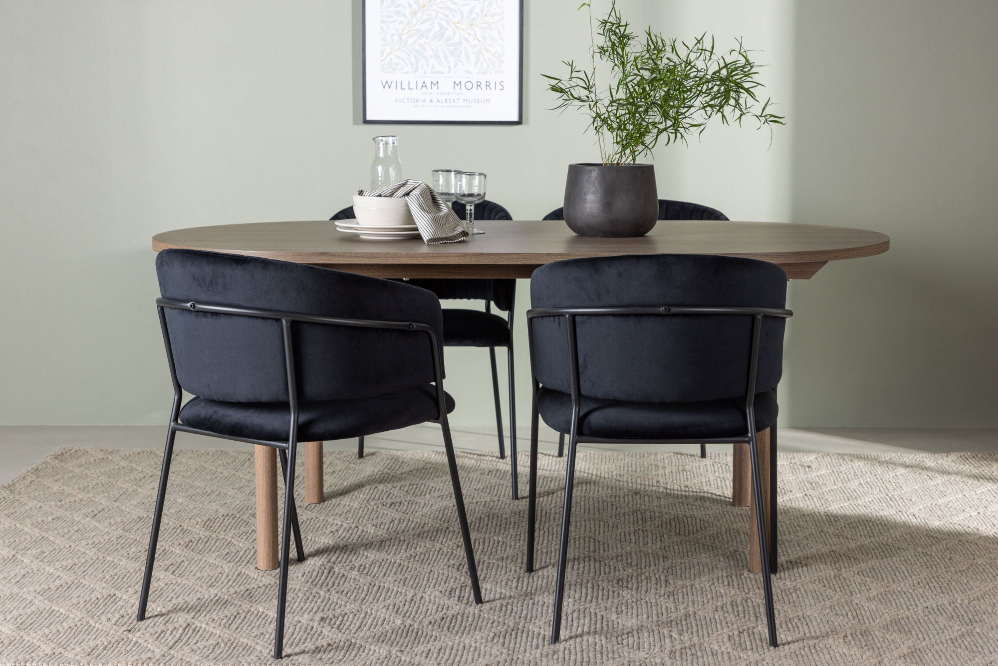 Venture Home Andy spisebord 180*75 - Natural / Natural MDF +Selma Spisebordsstol - Black / Black Velvet _4