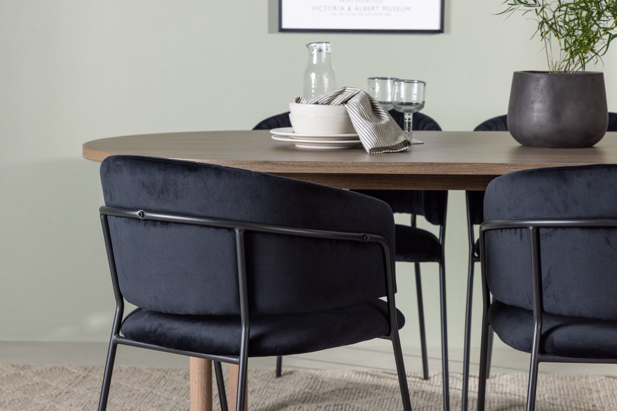 Venture Home Andy spisebord 180*75 - Natural / Natural MDF +Selma Spisebordsstol - Black / Black Velvet _4