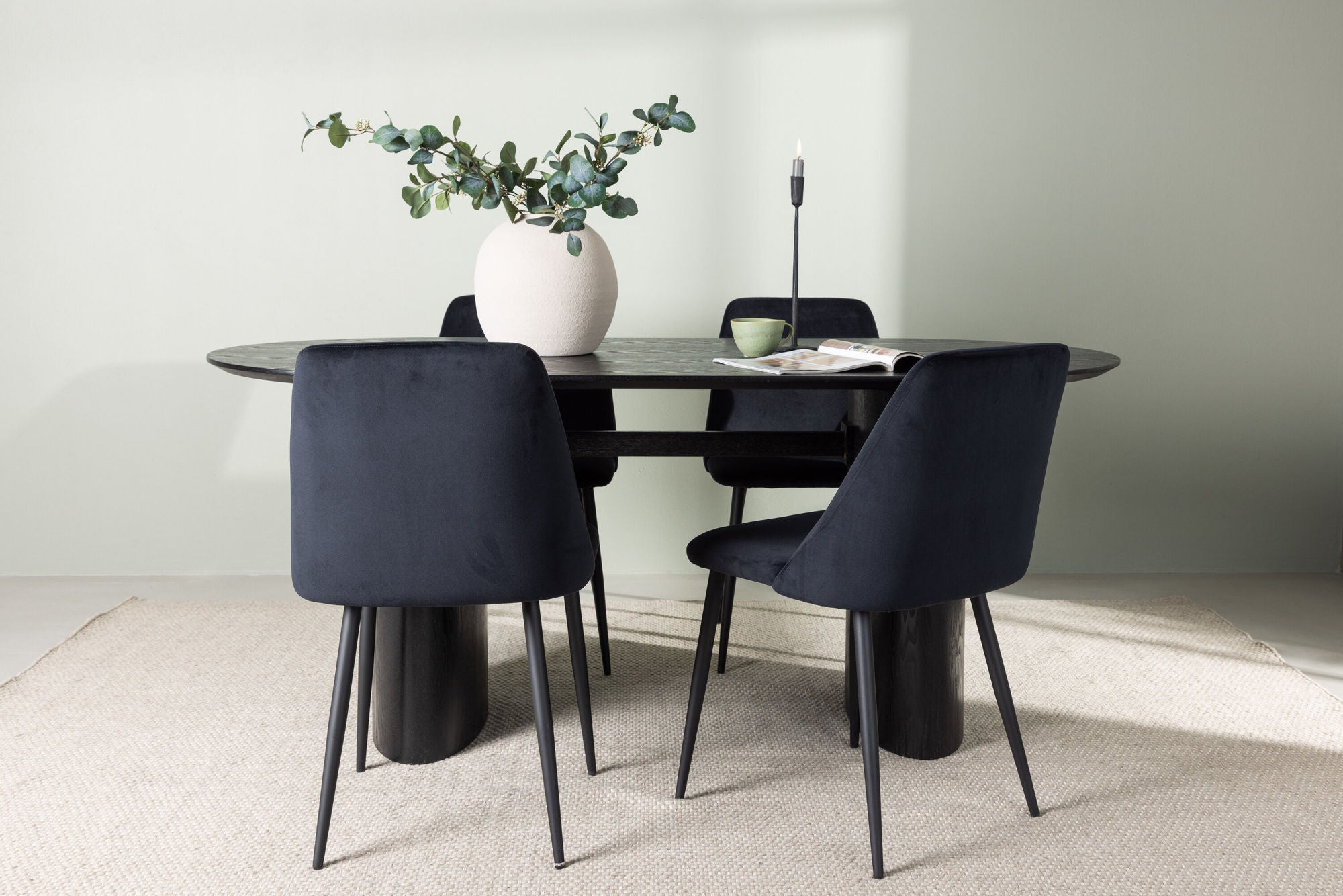 Venture Home Isolde spisebord 180*75 - Black / Black MDF +Night Spisebordsstol - Black / Black Velvet _4