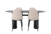 Venture Home Isolde spisebord 180*75 - Black / Black MDF +Polar Spisebordsstol - Black / Beige Boucle _4