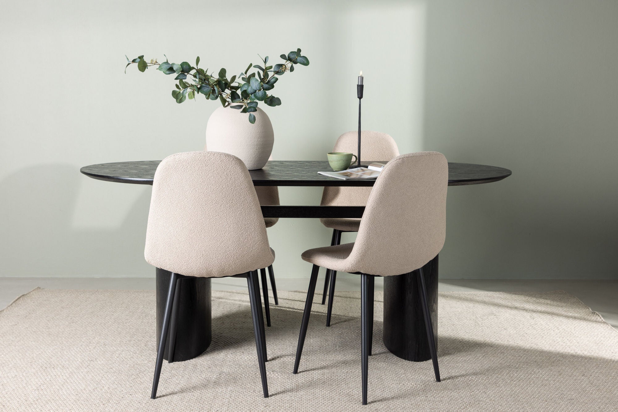 Venture Home Isolde spisebord 180*75 - Black / Black MDF +Polar Spisebordsstol - Black / Beige Boucle _4