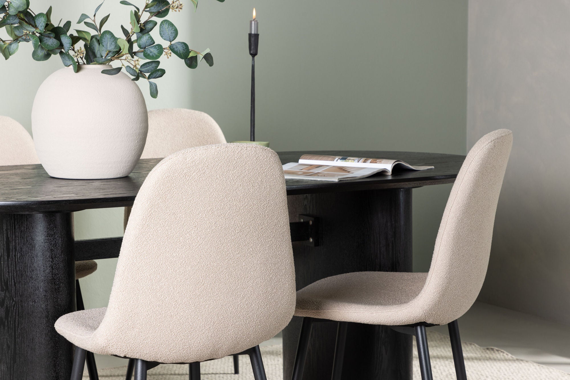 Venture Home Isolde spisebord 180*75 - Black / Black MDF +Polar Spisebordsstol - Black / Beige Boucle _4