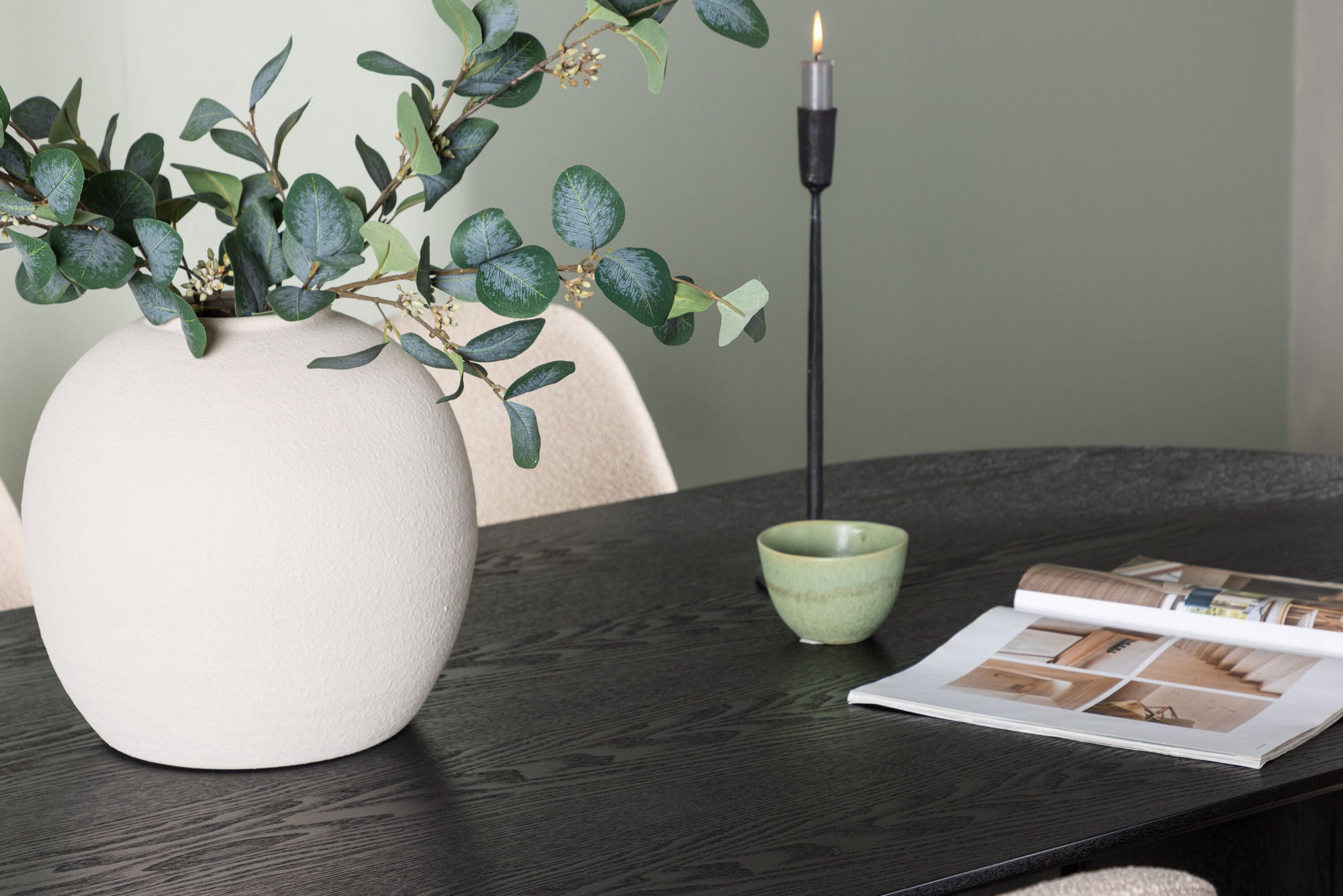 Venture Home Isolde spisebord 180*75 - Black / Black MDF +Polar Spisebordsstol - Black / Beige Boucle _4