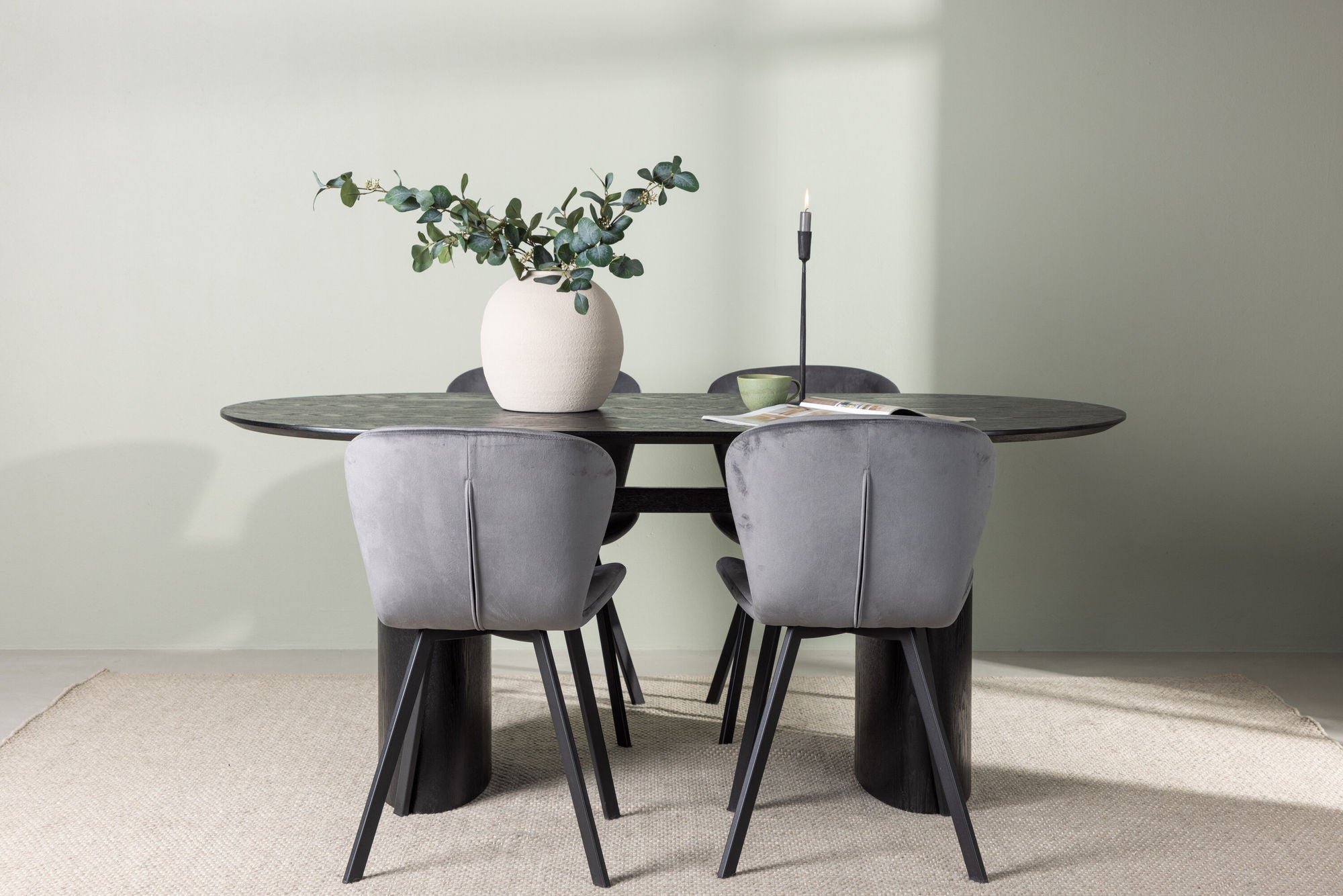 Venture Home Isolde spisebord 180*75 - Black / Black MDF +Lilja Spisebordsstol - Black / Dark grey Fabric _4