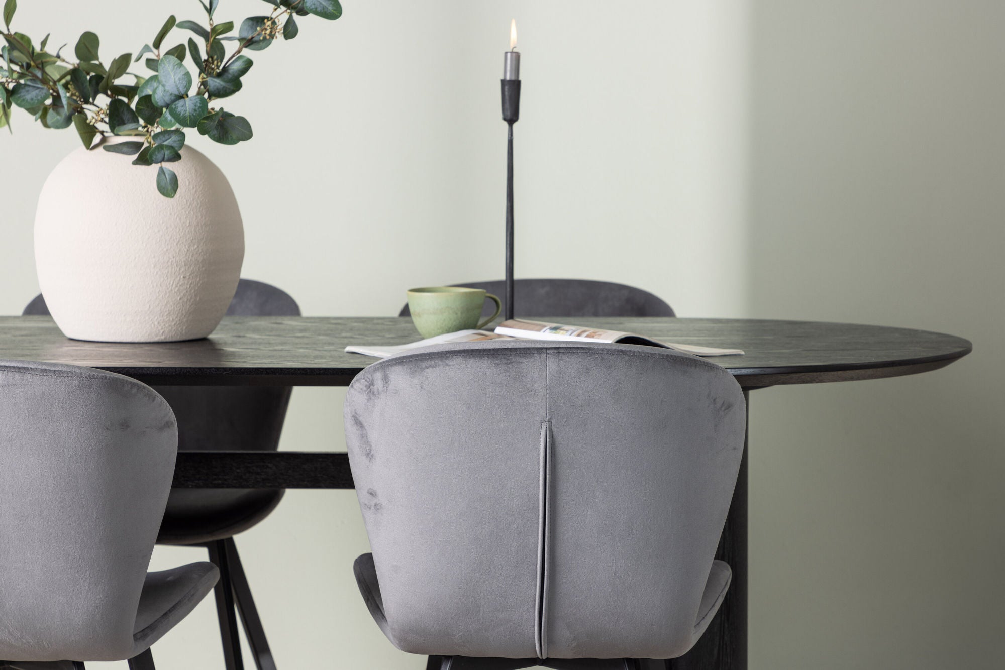 Venture Home Isolde spisebord 180*75 - Black / Black MDF +Lilja Spisebordsstol - Black / Dark grey Fabric _4