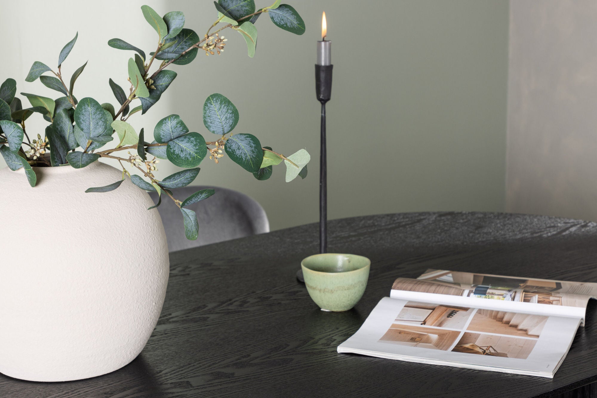 Venture Home Isolde spisebord 180*75 - Black / Black MDF +Lilja Spisebordsstol - Black / Dark grey Fabric _4