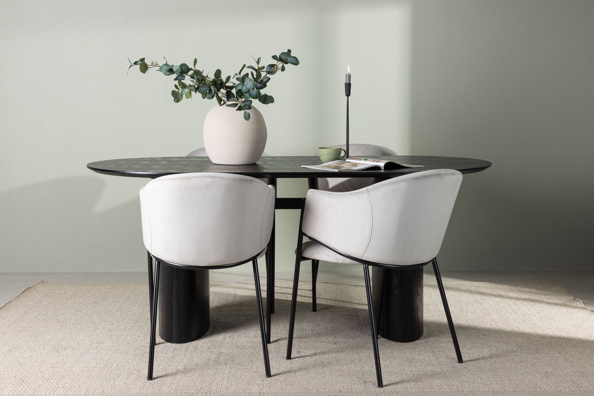 Venture Home Isolde spisebord 180*75 - Black / Black MDF +Evelina Spisebordsstol - Black / Light grey Velvet _4