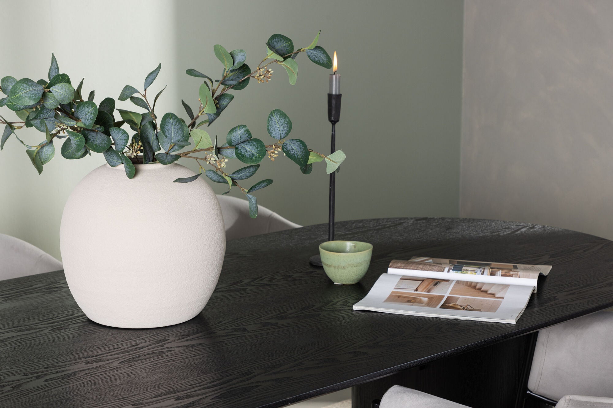 Venture Home Isolde spisebord 180*75 - Black / Black MDF +Evelina Spisebordsstol - Black / Light grey Velvet _4