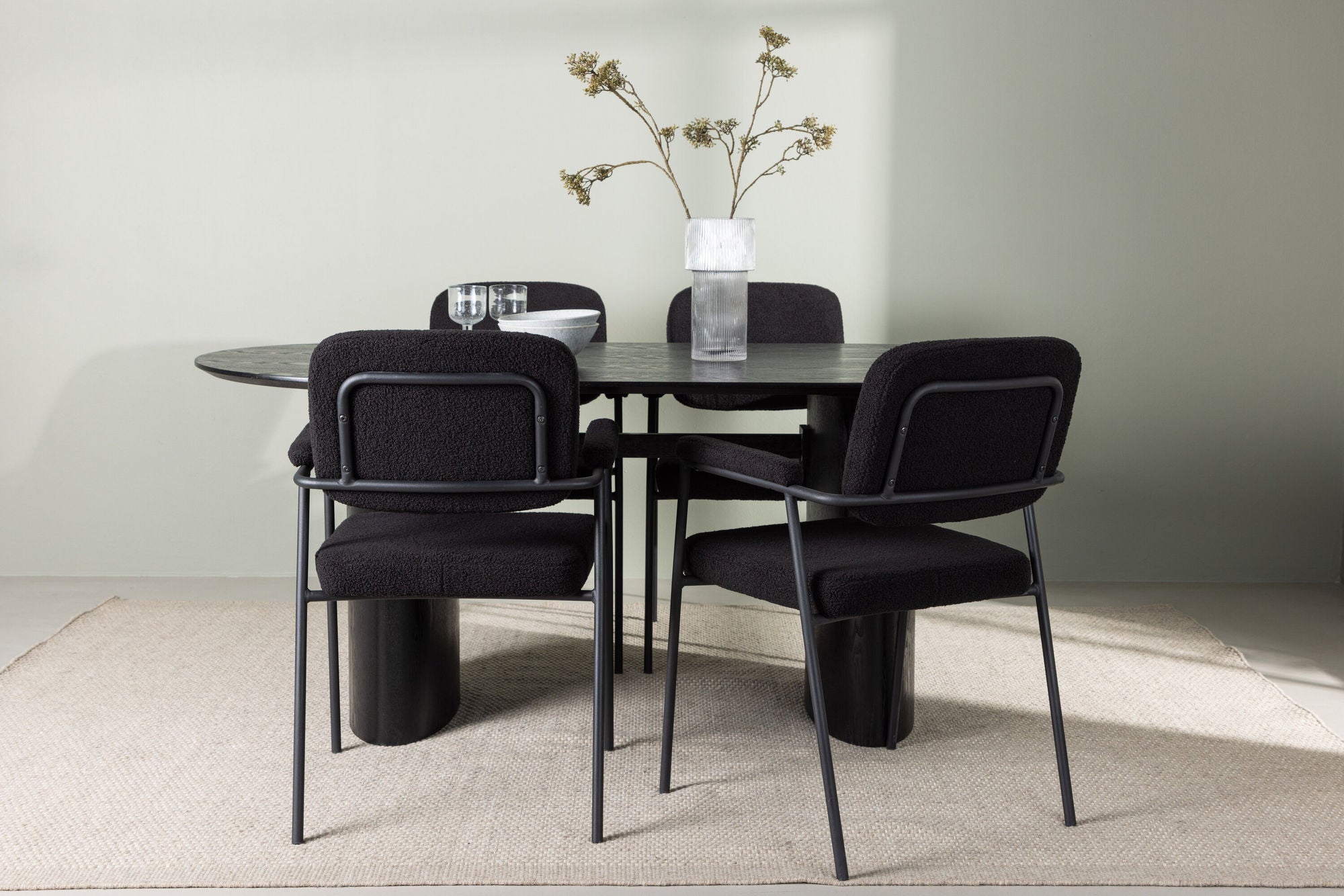 Venture Home Isolde spisebord 180*75 - Black / Black MDF +Yesterday Spisebordsstol - Black / Black Boucle _4