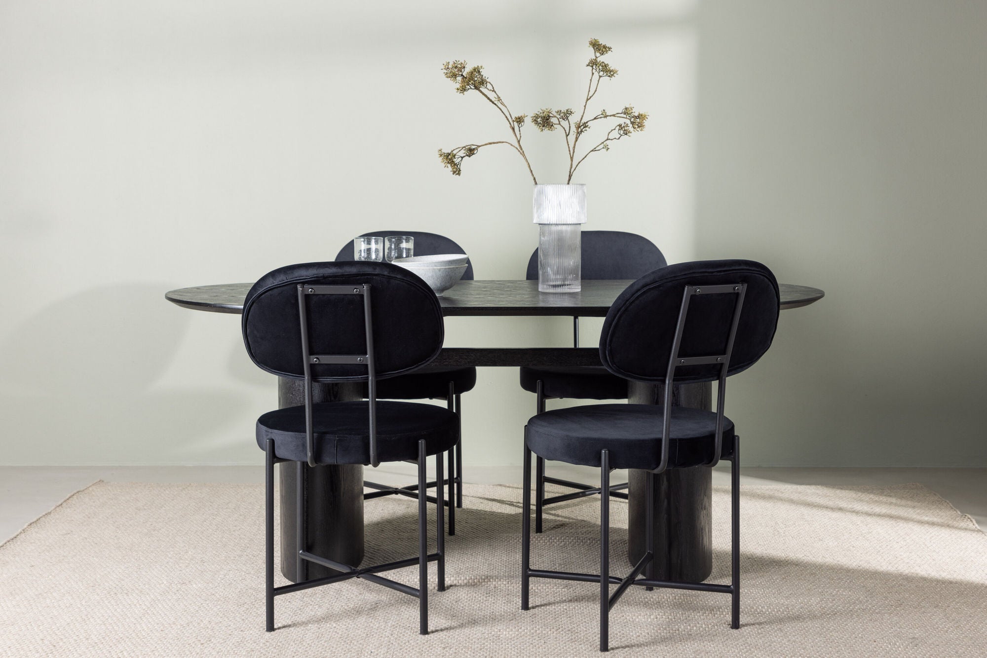 Venture Home Isolde spisebord 180*75 - Black / Black MDF +Stella Spisebordsstol - Black / Black Velvet _4