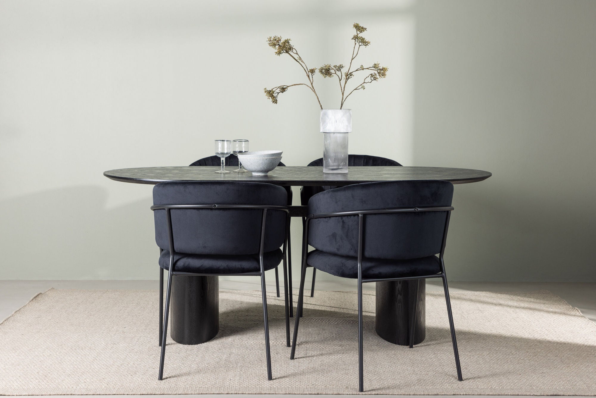 Venture Home Isolde spisebord 180*75 - Black / Black MDF +Selma Spisebordsstol - Black / Black Velvet _4