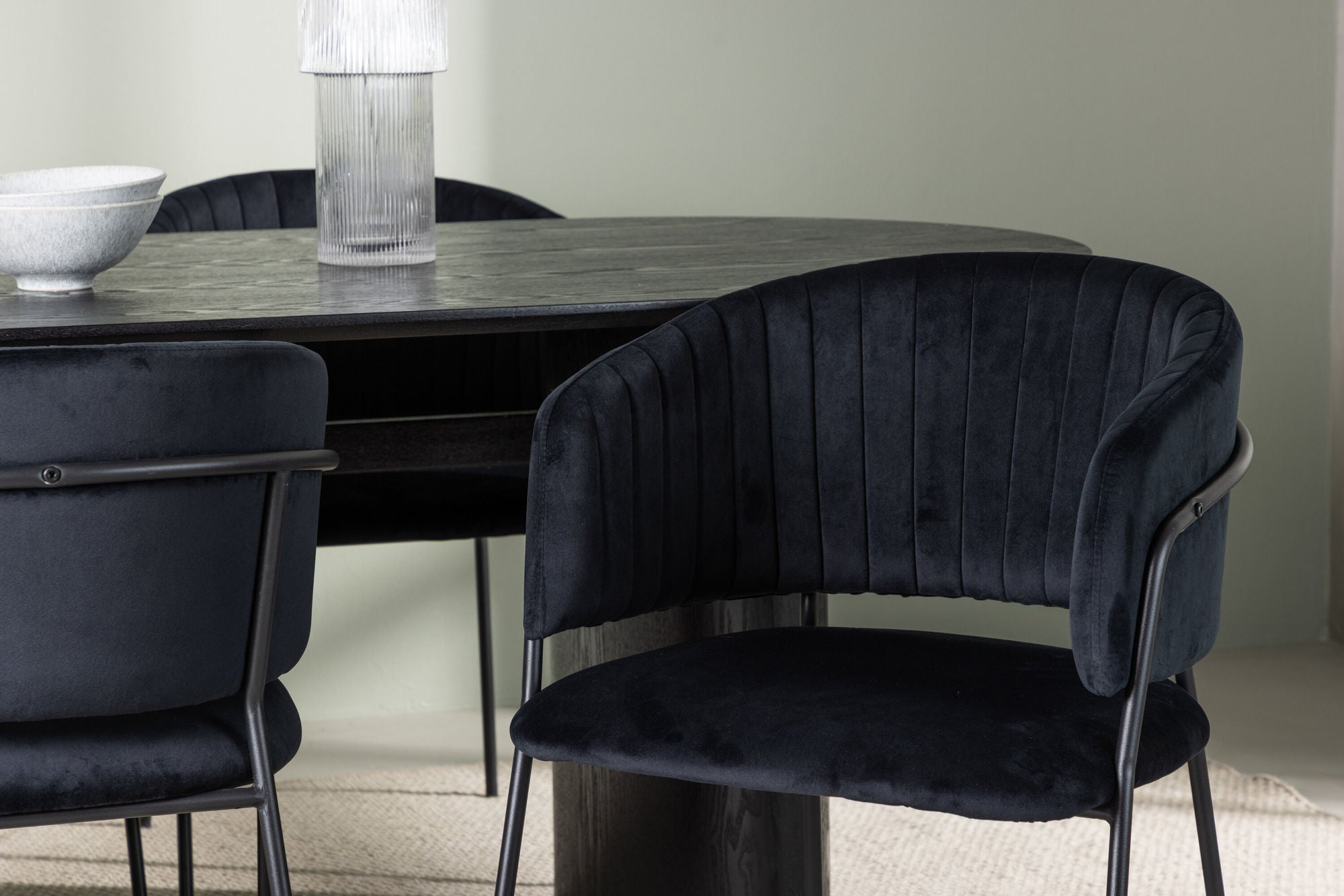 Venture Home Isolde spisebord 180*75 - Black / Black MDF +Selma Spisebordsstol - Black / Black Velvet _4
