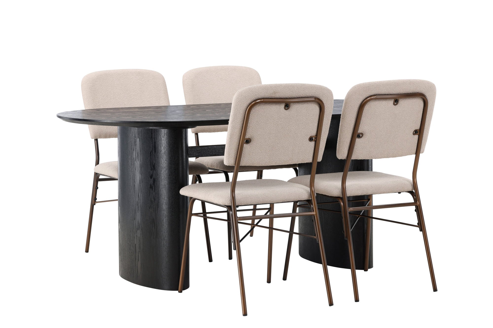 Venture Home Isolde spisebord 180*75 - Black / Black MDF +Seda Spisebordsstol - Matte brown / Beige Fabric _4