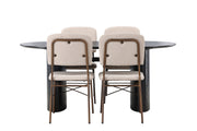 Venture Home Isolde spisebord 180*75 - Black / Black MDF +Seda Spisebordsstol - Matte brown / Beige Fabric _4