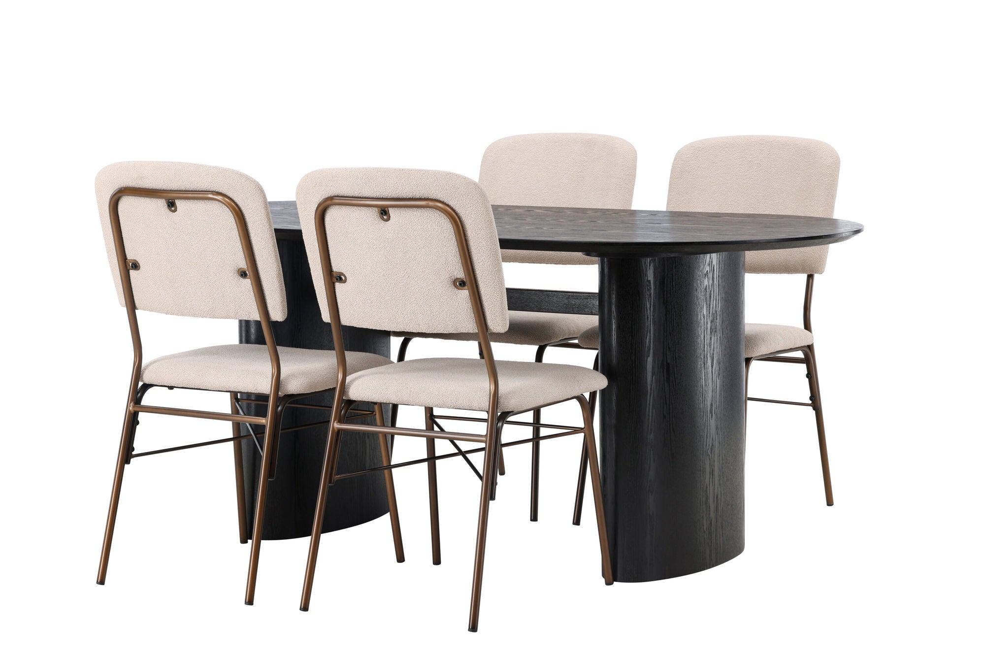 Venture Home Isolde spisebord 180*75 - Black / Black MDF +Seda Spisebordsstol - Matte brown / Beige Fabric _4
