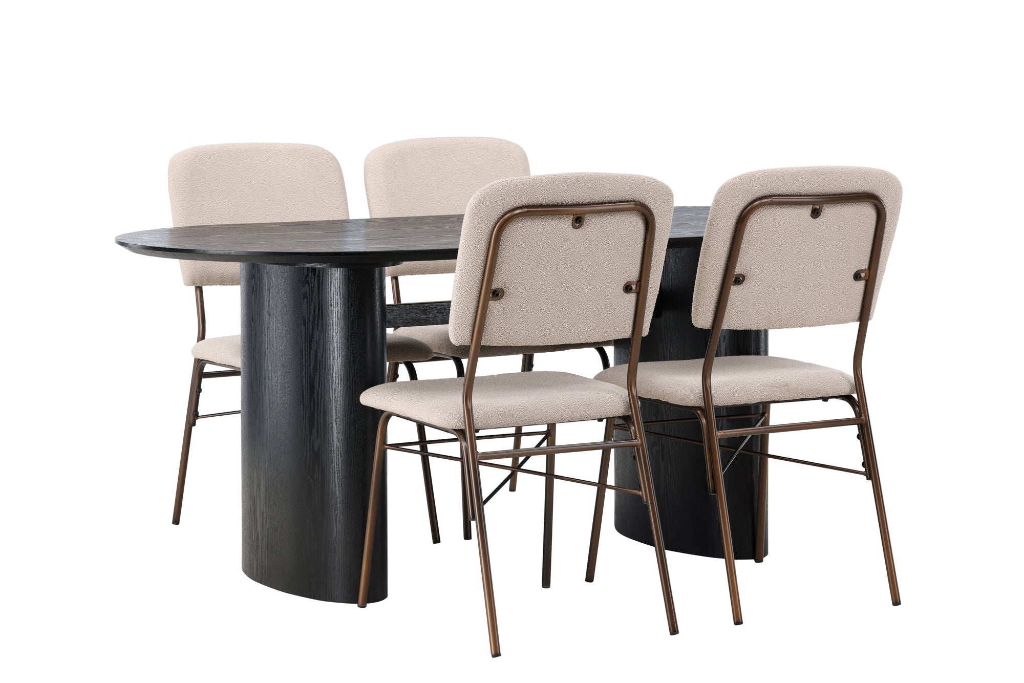 Venture Home Isolde spisebord 180*75 - Black / Black MDF +Seda Spisebordsstol - Matte brown / Beige Fabric _4