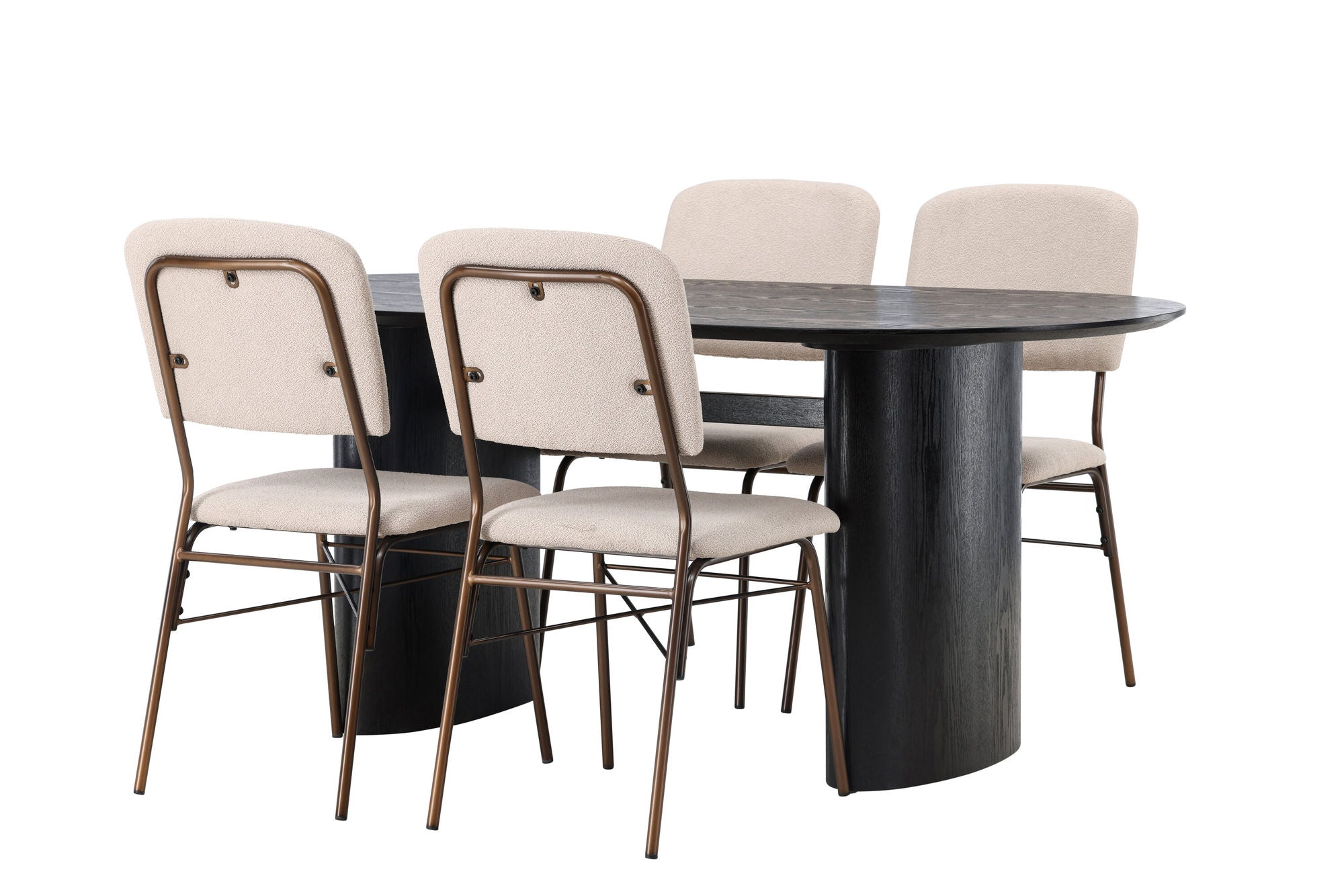 Venture Home Isolde spisebord 180*75 - Black / Black MDF +Seda Spisebordsstol - Matte brown / Beige Fabric _4