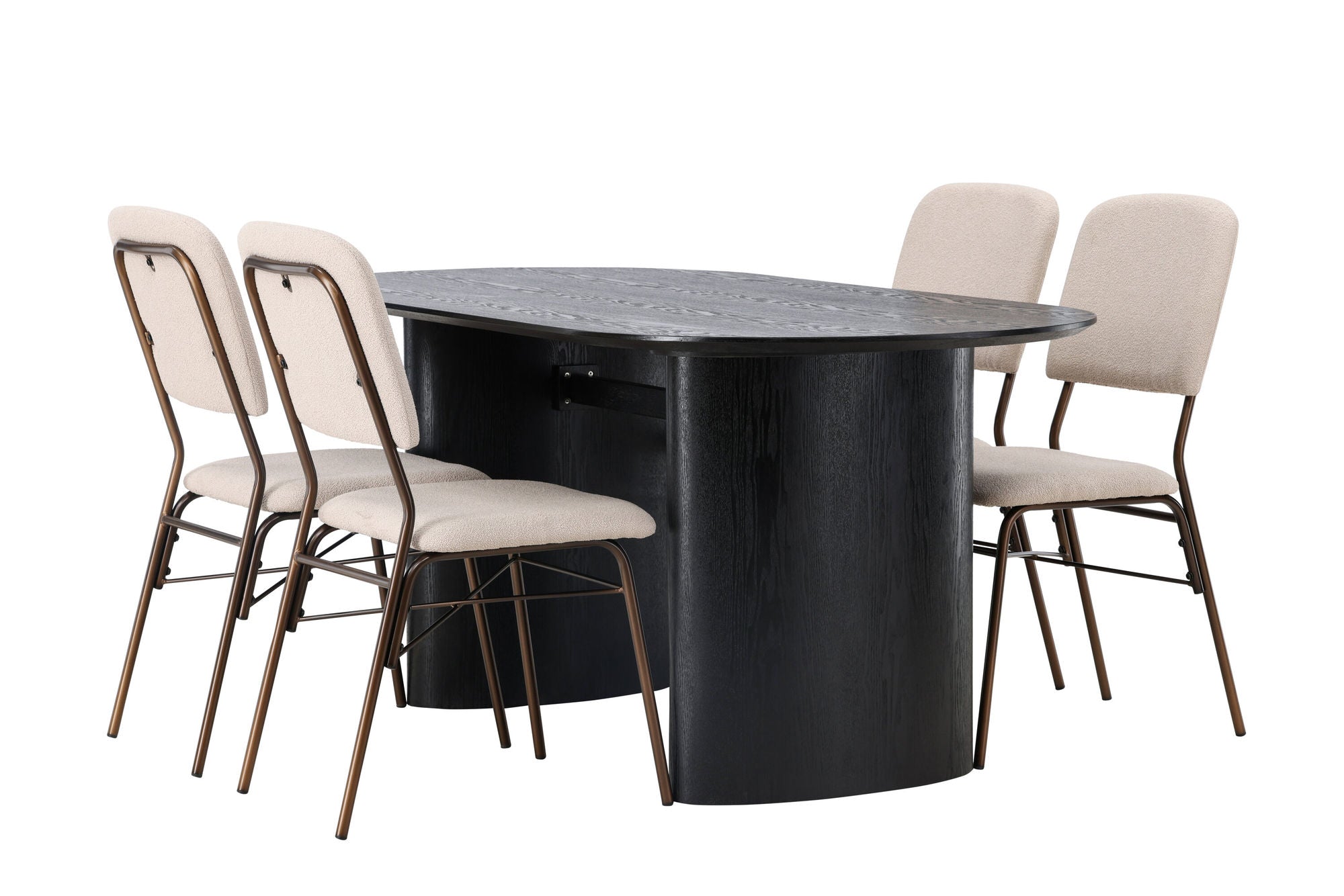 Venture Home Isolde spisebord 180*75 - Black / Black MDF +Seda Spisebordsstol - Matte brown / Beige Fabric _4