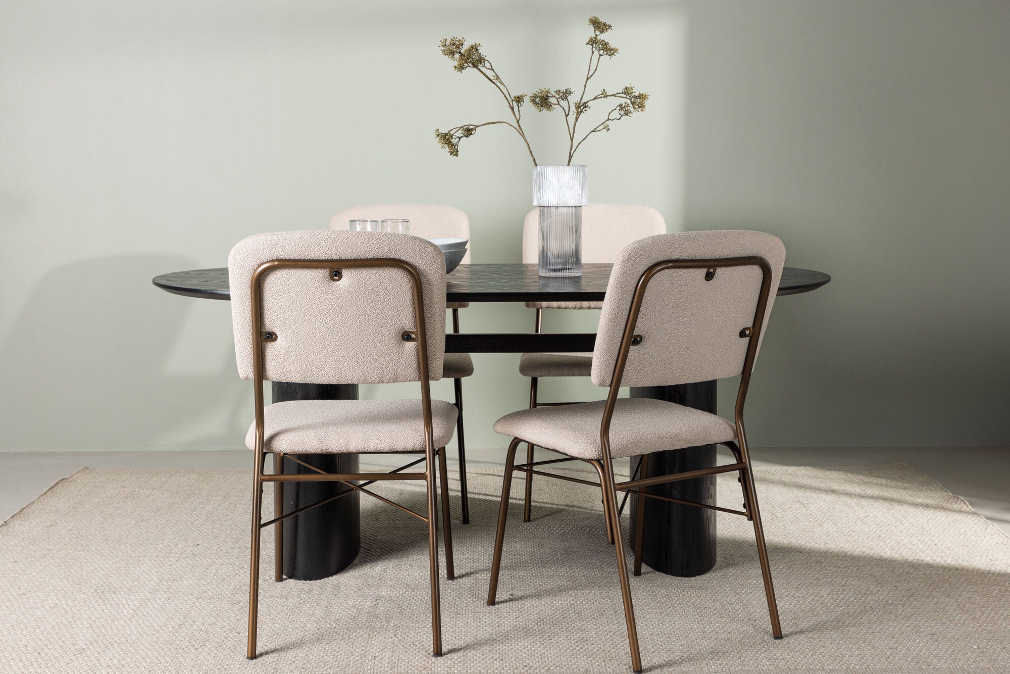 Venture Home Isolde spisebord 180*75 - Black / Black MDF +Seda Spisebordsstol - Matte brown / Beige Fabric _4