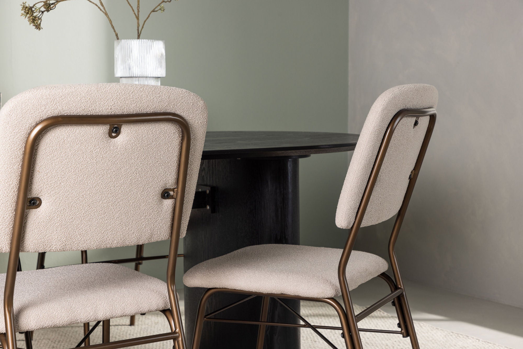 Venture Home Isolde spisebord 180*75 - Black / Black MDF +Seda Spisebordsstol - Matte brown / Beige Fabric _4