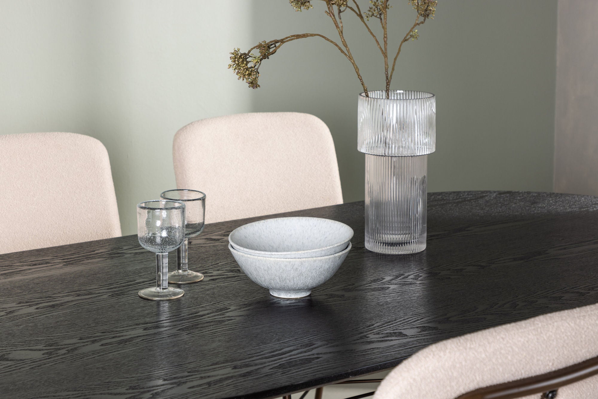 Venture Home Isolde spisebord 180*75 - Black / Black MDF +Seda Spisebordsstol - Matte brown / Beige Fabric _4