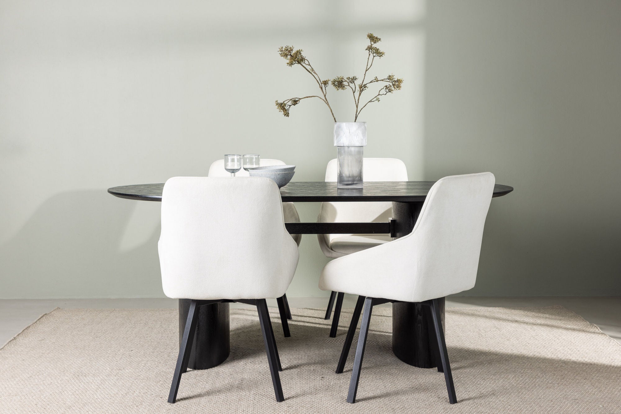 Venture Home Isolde spisebord 180*75 - Black / Black MDF +Rosie Spisebordsstol - Black / Beige Fabric _4