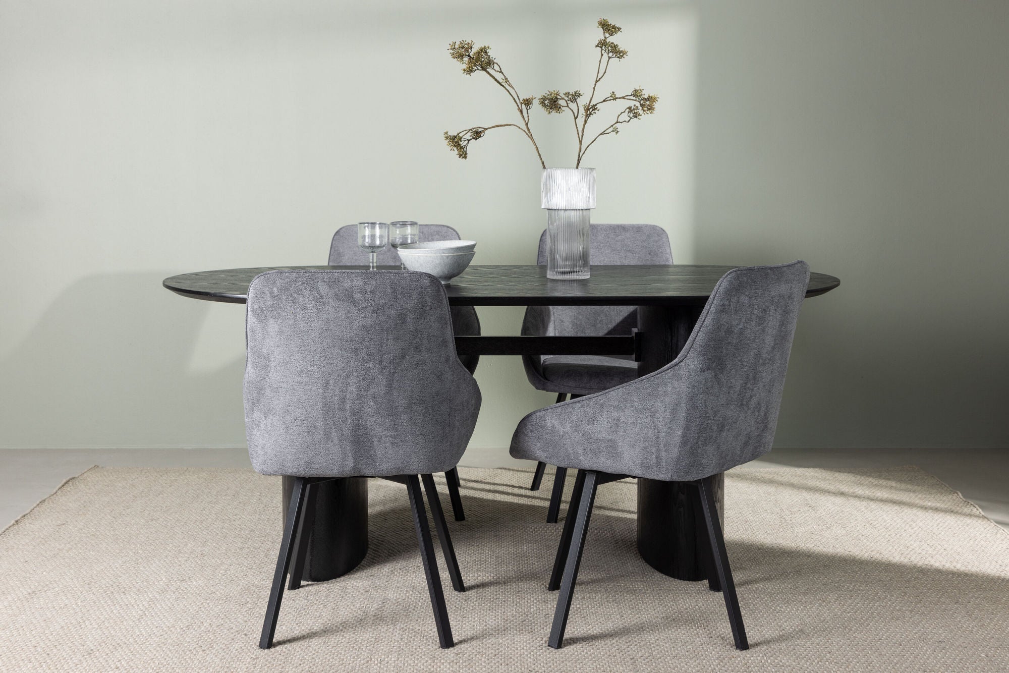 Venture Home Isolde spisebord 180*75 - Black / Black MDF +Rosie Spisebordsstol - Black / Dark grey Fabric _4