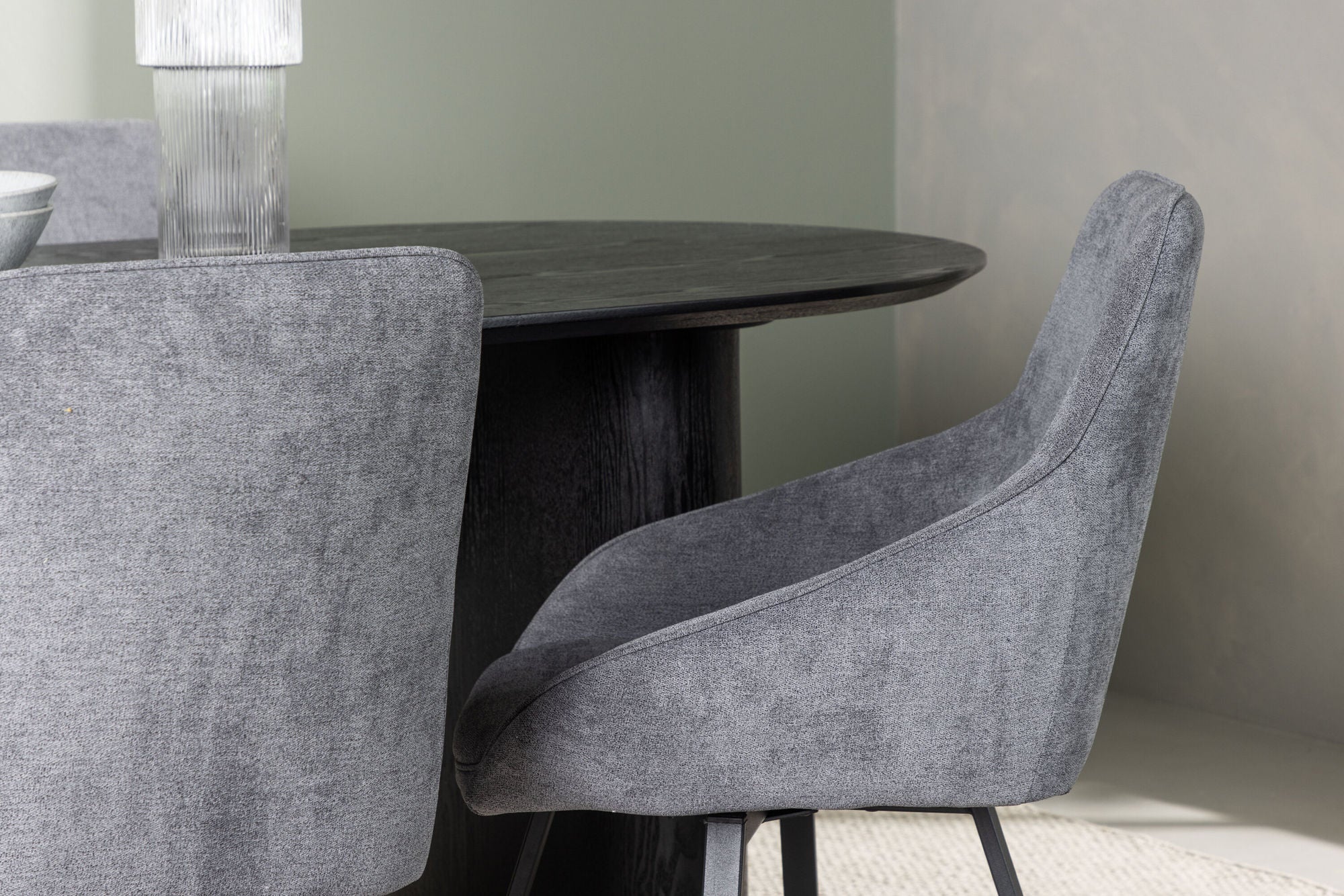 Venture Home Isolde spisebord 180*75 - Black / Black MDF +Rosie Spisebordsstol - Black / Dark grey Fabric _4