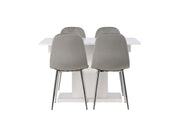 Venture Home Pluto spisebord 120/160*90- White / MDF Glass +Eva Spisebordsstol - Light grey / Light grey Velvet _4