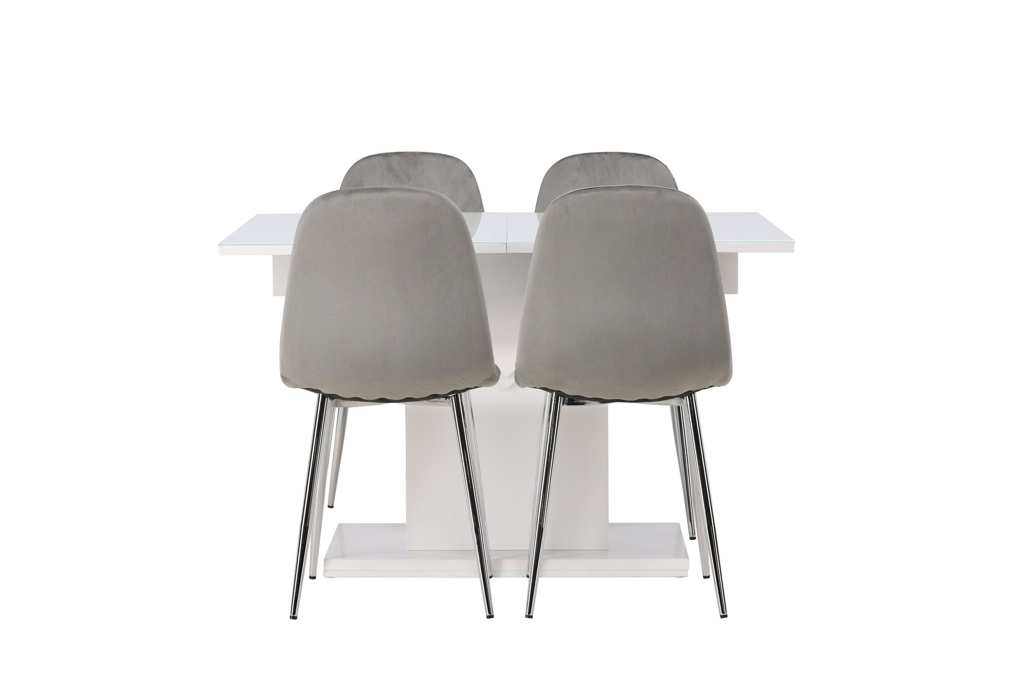 Venture Home Pluto spisebord 120/160*90- White / MDF Glass +Eva Spisebordsstol - Light grey / Light grey Velvet _4