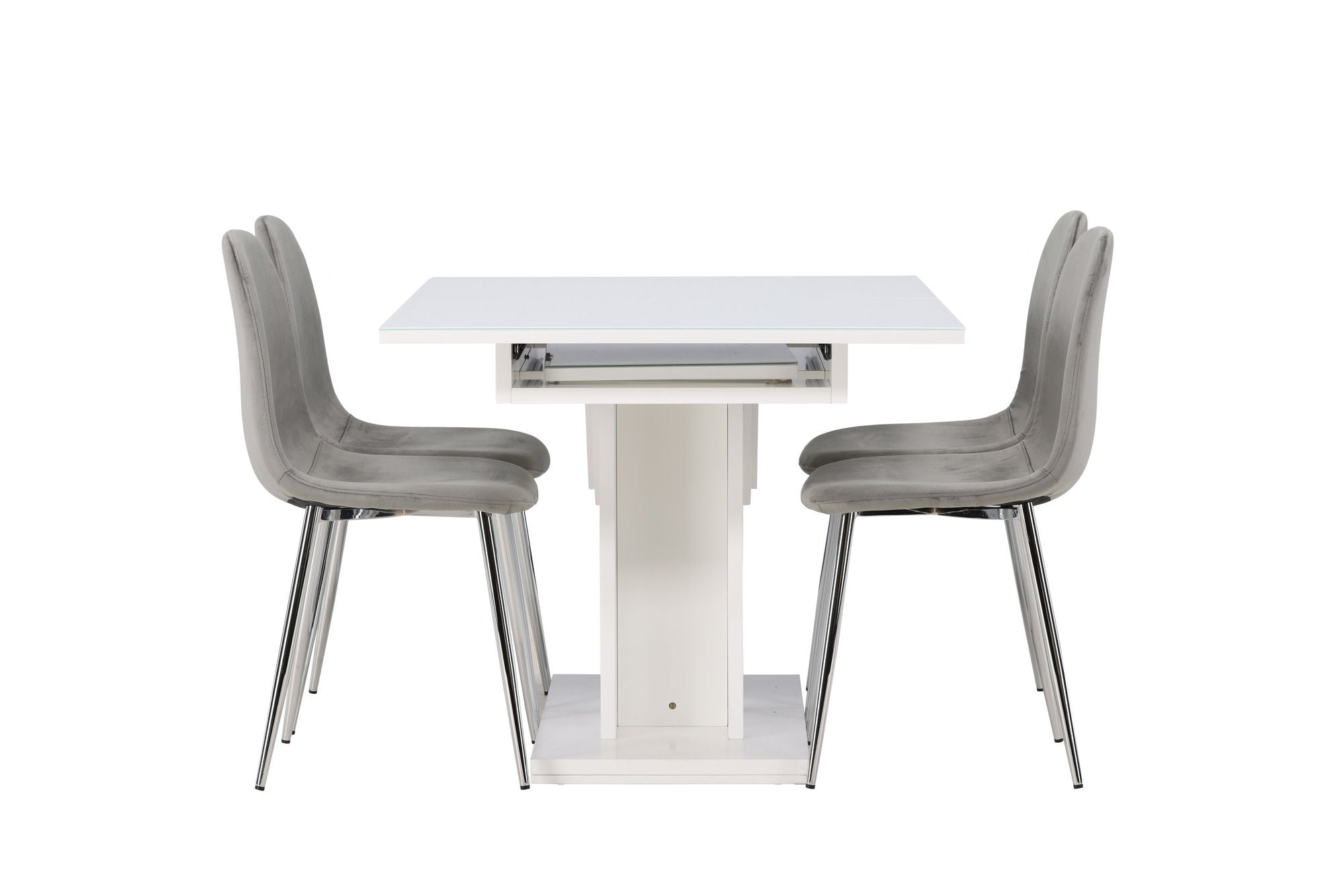 Venture Home Pluto spisebord 120/160*90- White / MDF Glass +Eva Spisebordsstol - Light grey / Light grey Velvet _4