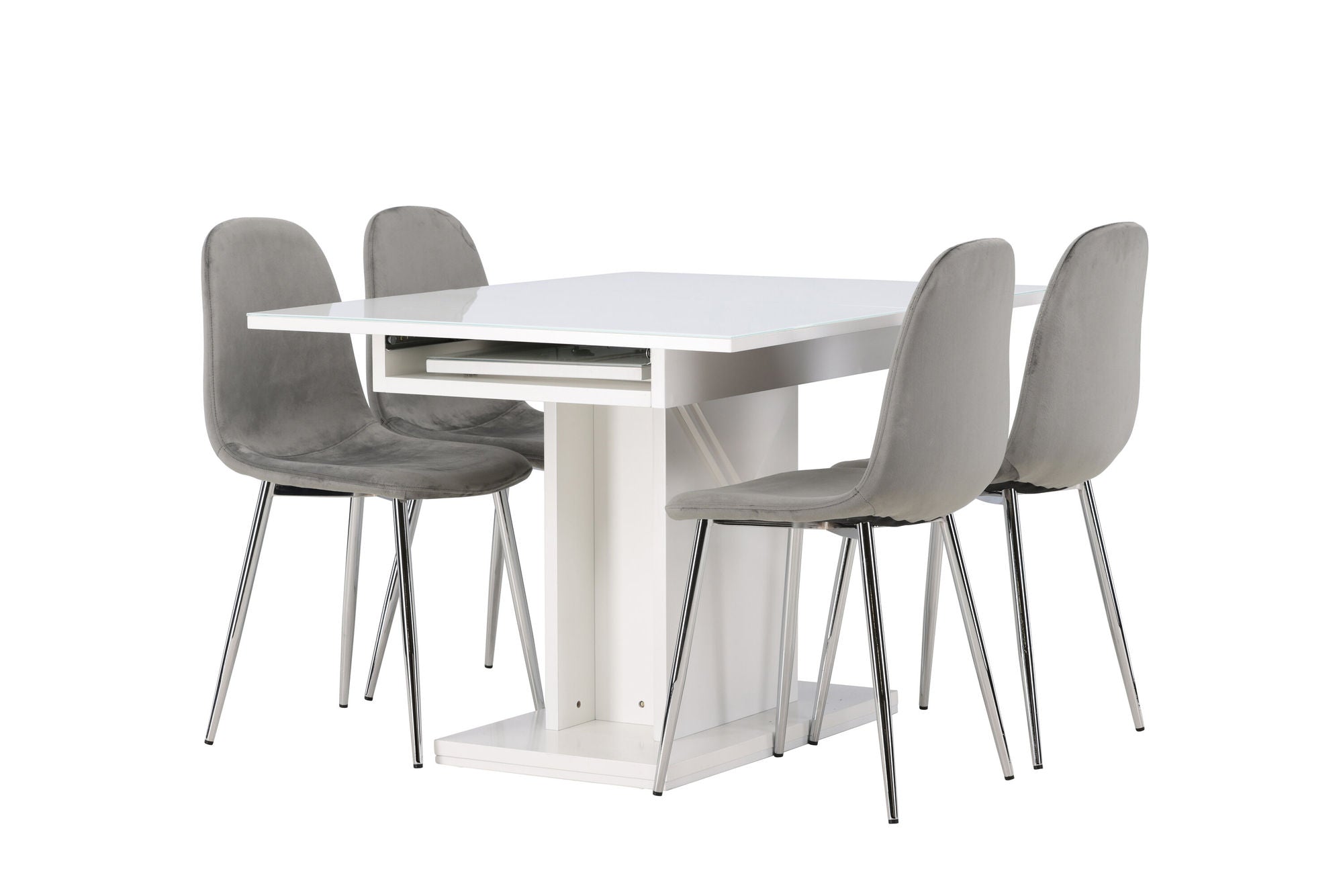 Venture Home Pluto spisebord 120/160*90- White / MDF Glass +Eva Spisebordsstol - Light grey / Light grey Velvet _4